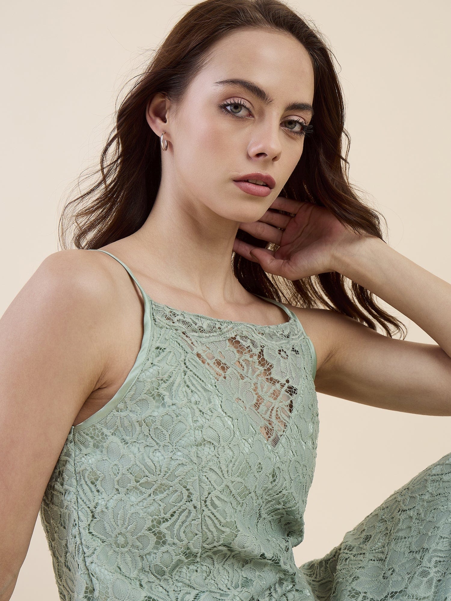 The Kaftan Company Nightdress Romantic Green Bridal Lace Nightdress – Maxi Length with Flared Gown