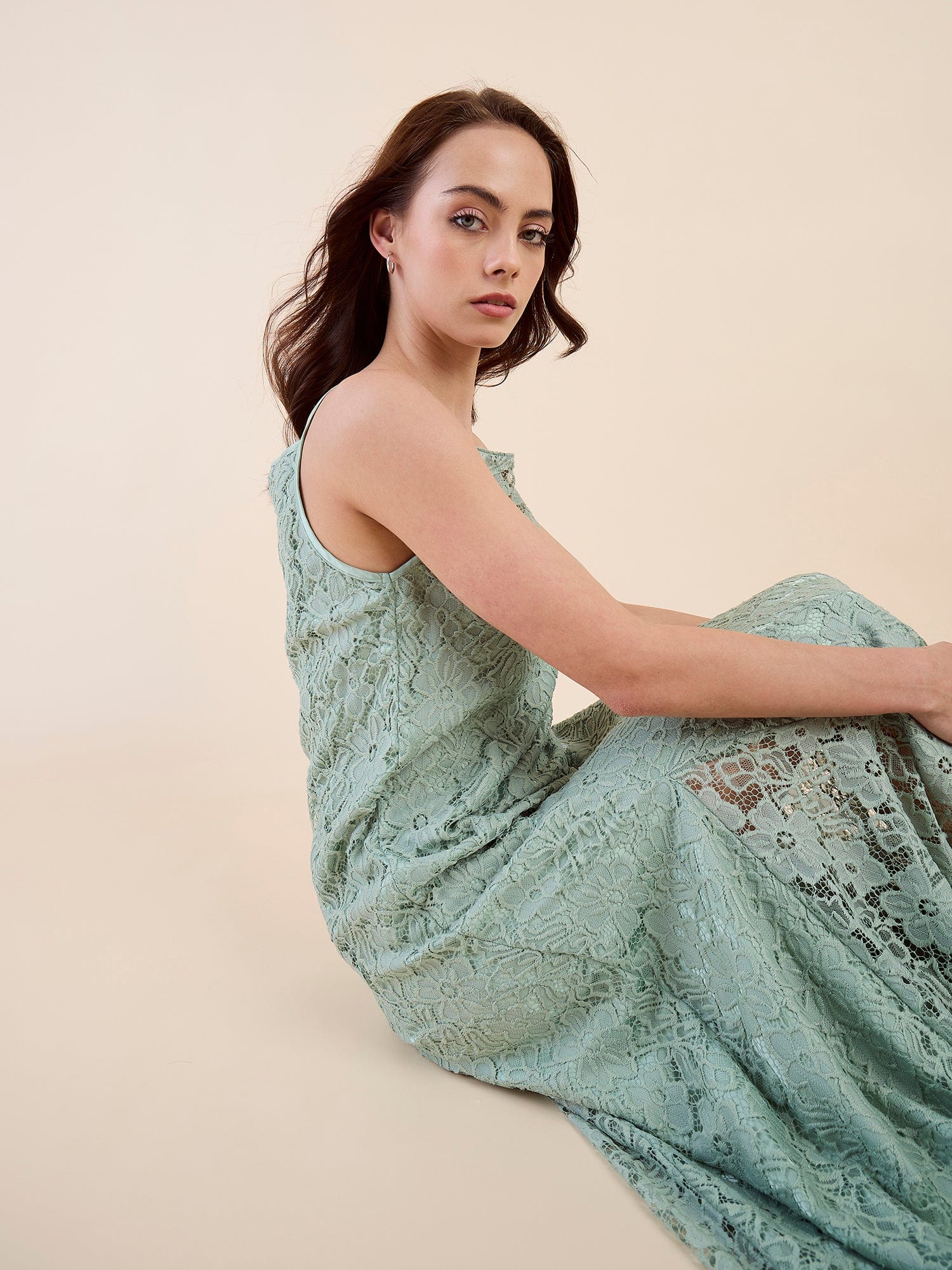 The Kaftan Company Nightdress Romantic Green Bridal Lace Nightdress – Maxi Length with Flared Gown