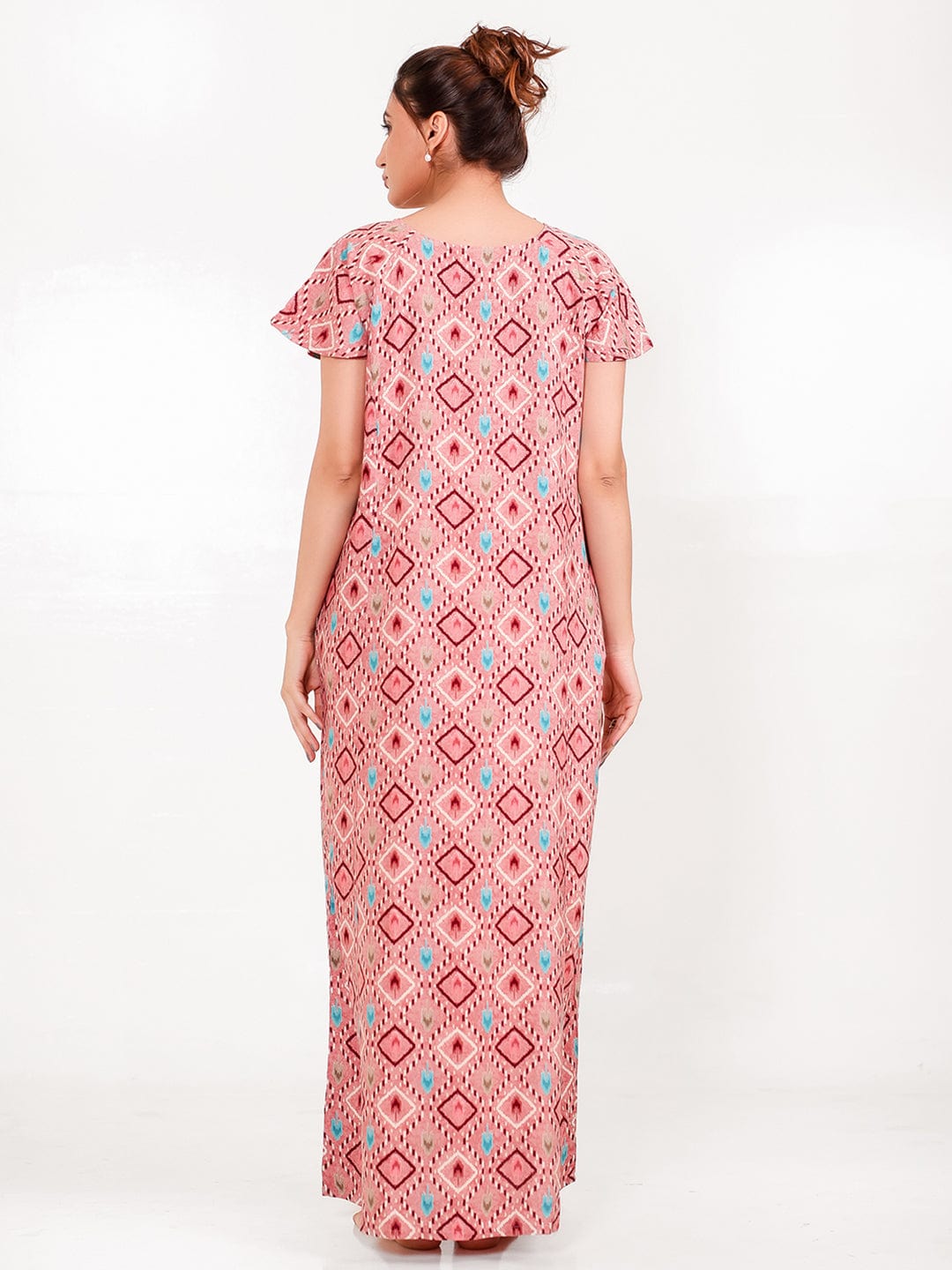 The Kaftan Company Nightdress Rose Ikat Printed Viscose Rayon Nightdress