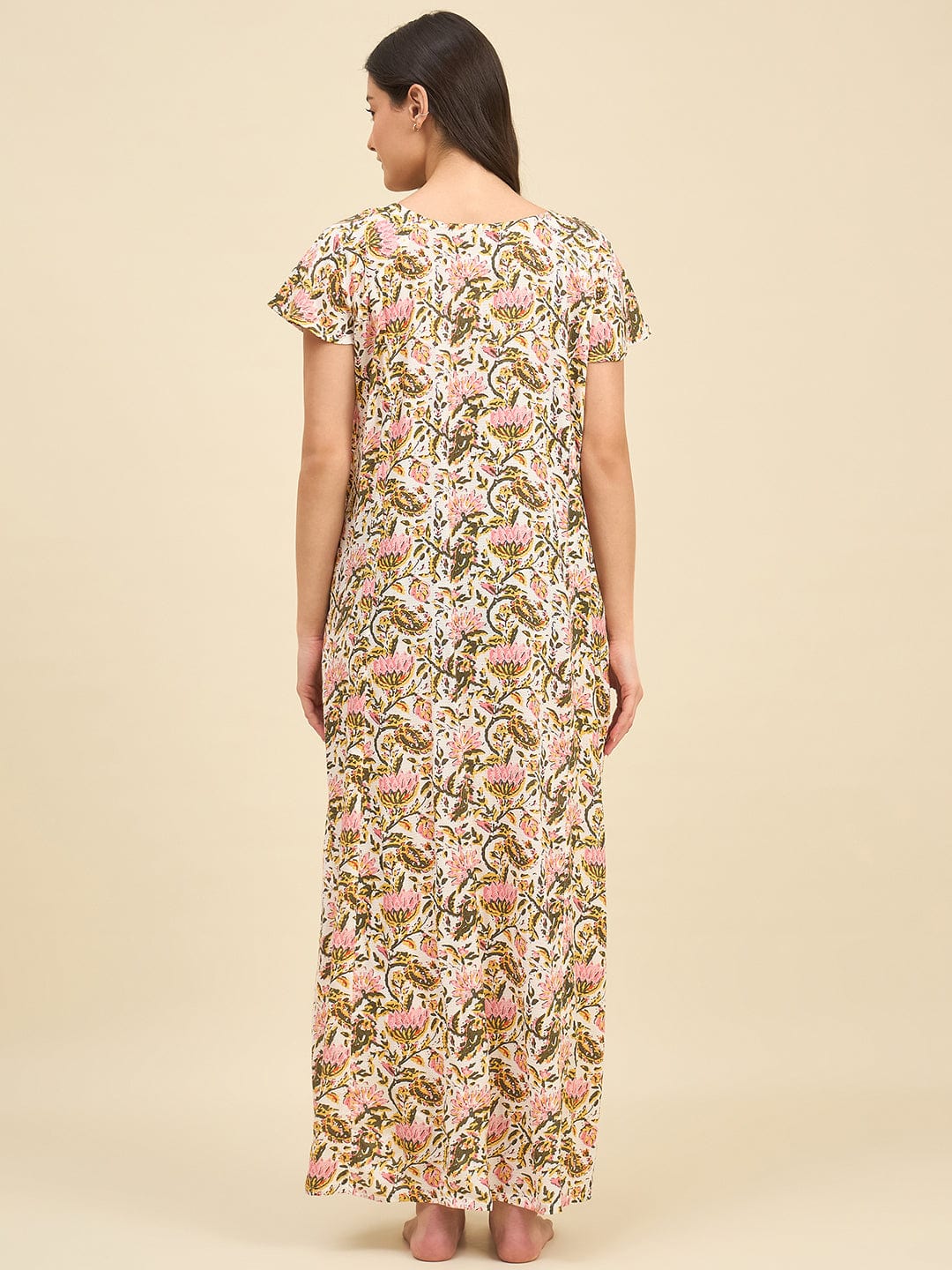 The Kaftan Company Nightdress Soft Modal Nightdress with Hand-Painted Floral Print