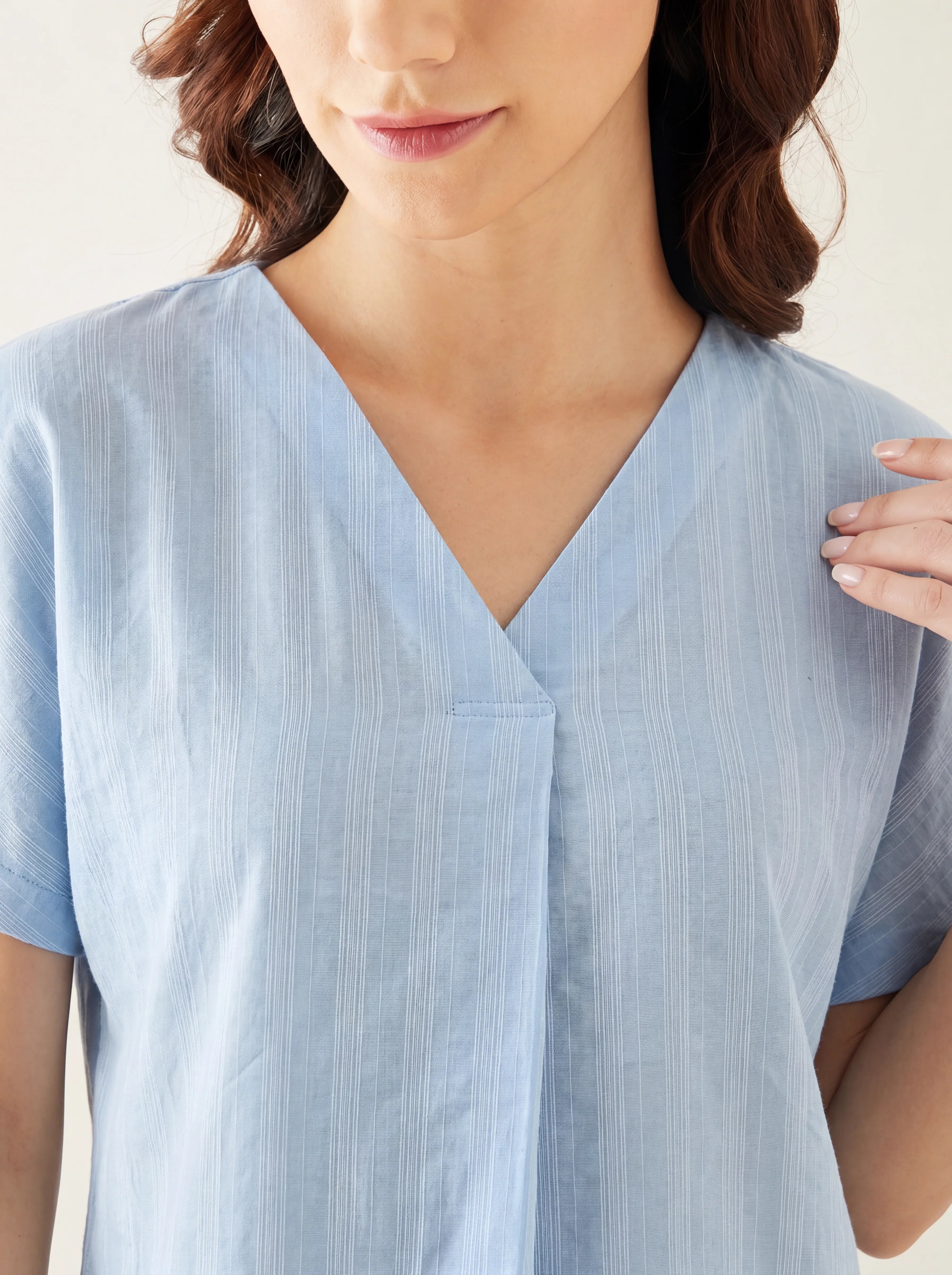 The Kaftan Company Nightdress Solid Blue Cotton Maxi Nightdress