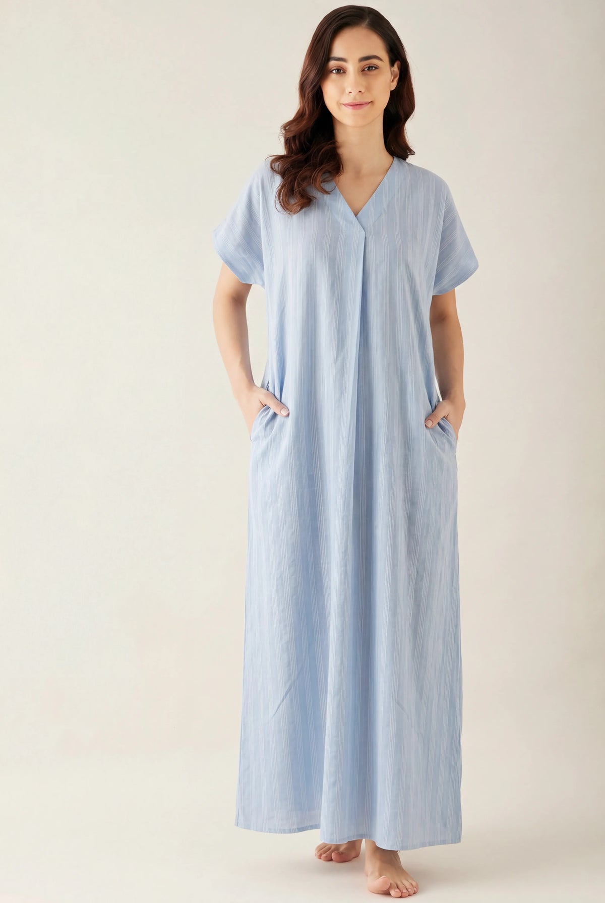 The Kaftan Company Nightdress Solid Blue Cotton Maxi Nightdress