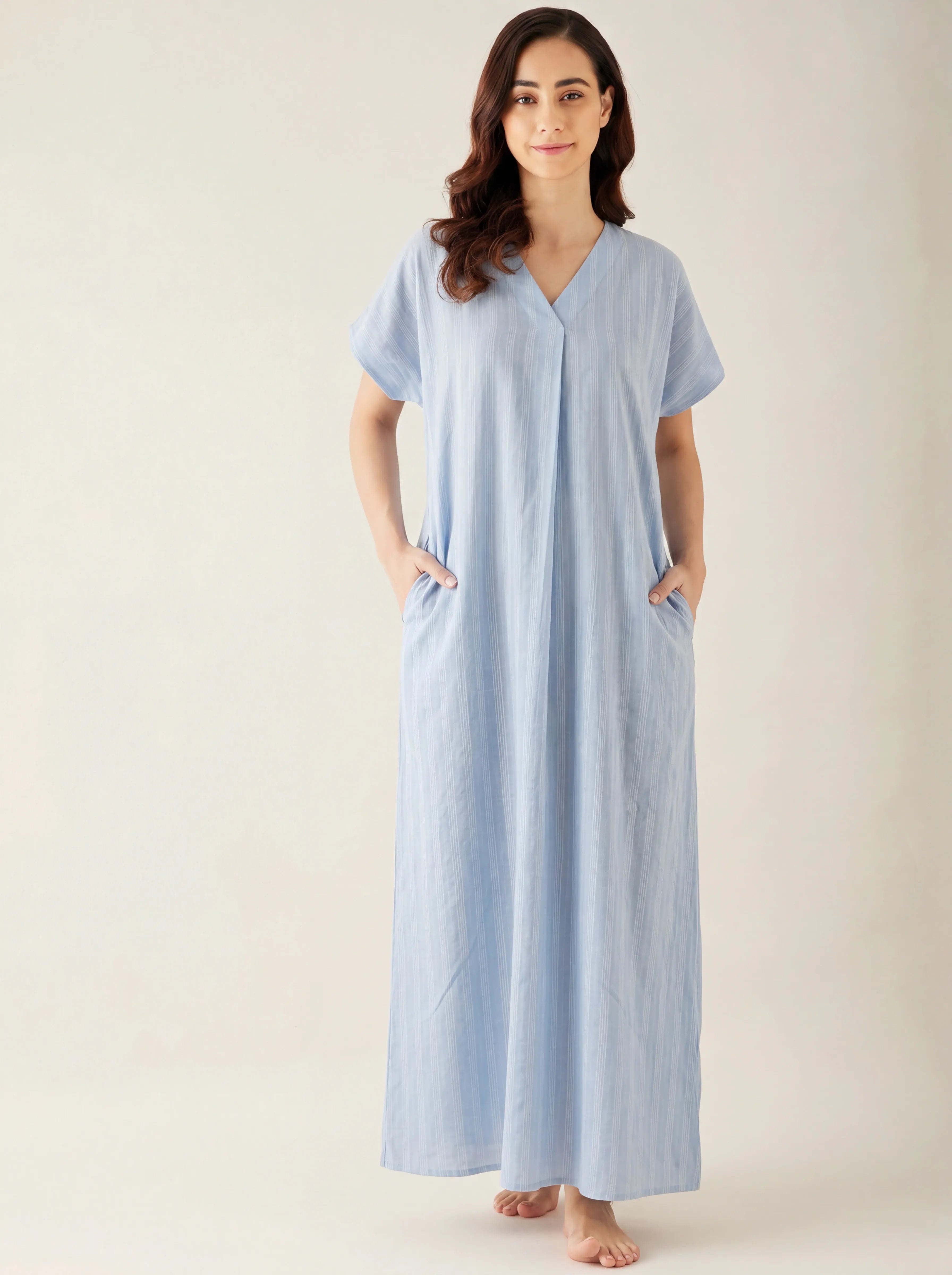 The Kaftan Company Nightdress Solid Blue Cotton Maxi Nightdress