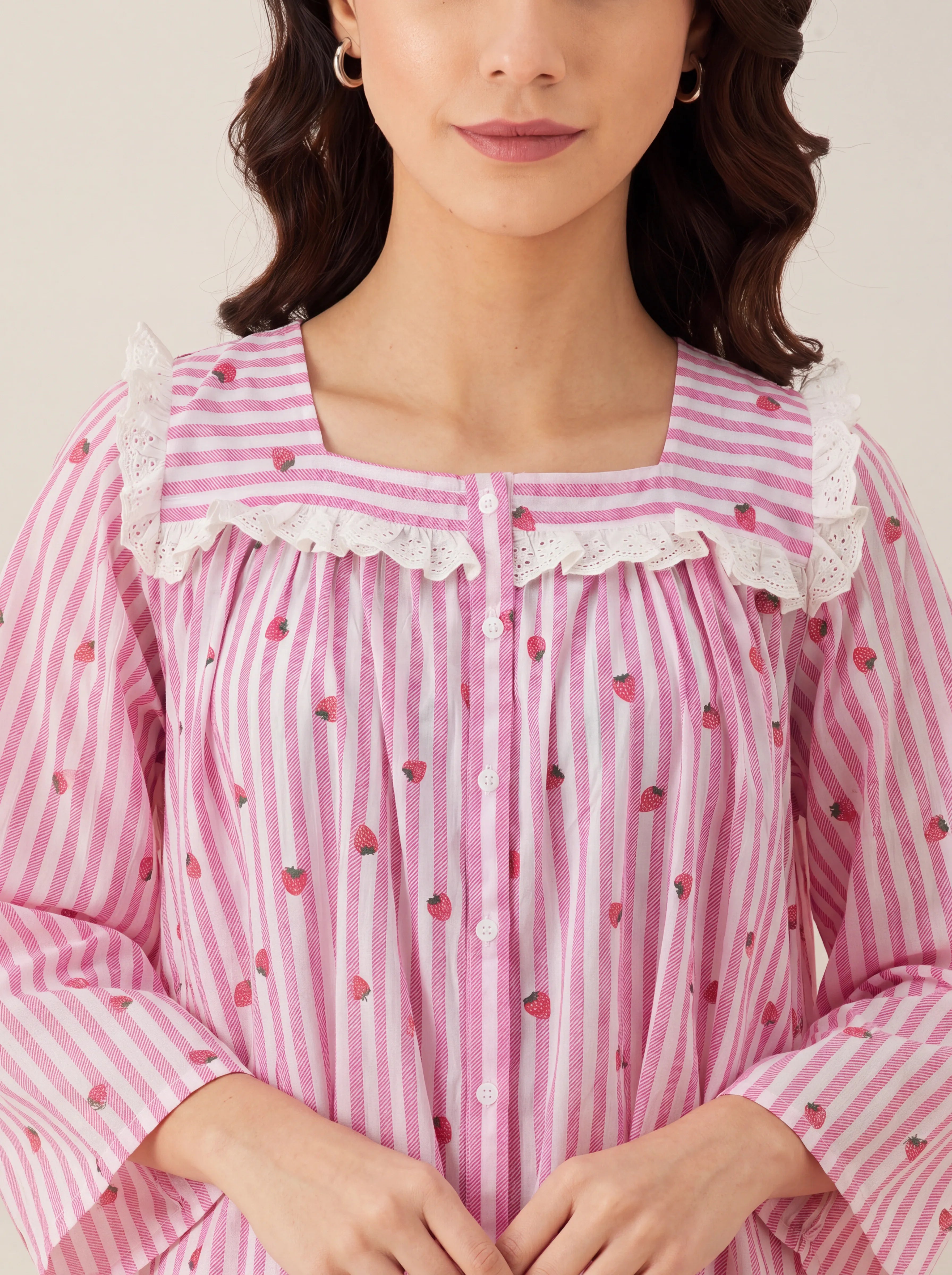 The Kaftan Company Nightdress Strawberry Stripe Short Nightdress