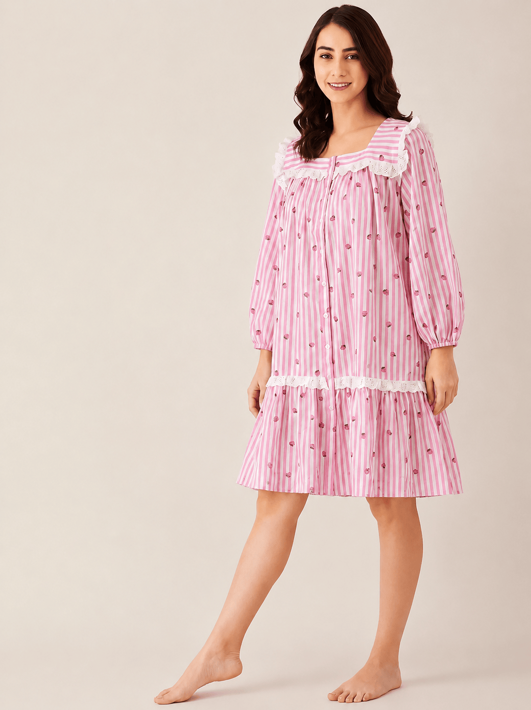 The Kaftan Company Nightdress Strawberry Stripe Short Nightdress