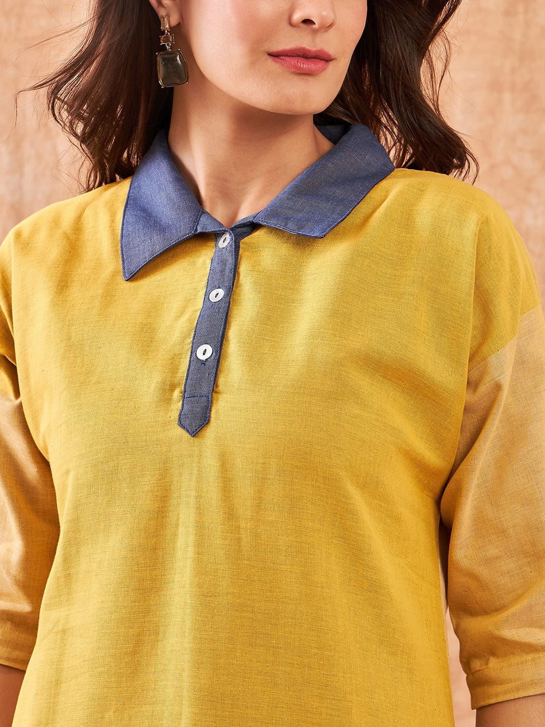 The Kaftan Company Nightdress Summer Yellow Colorblock Handloom Cotton Nightdress