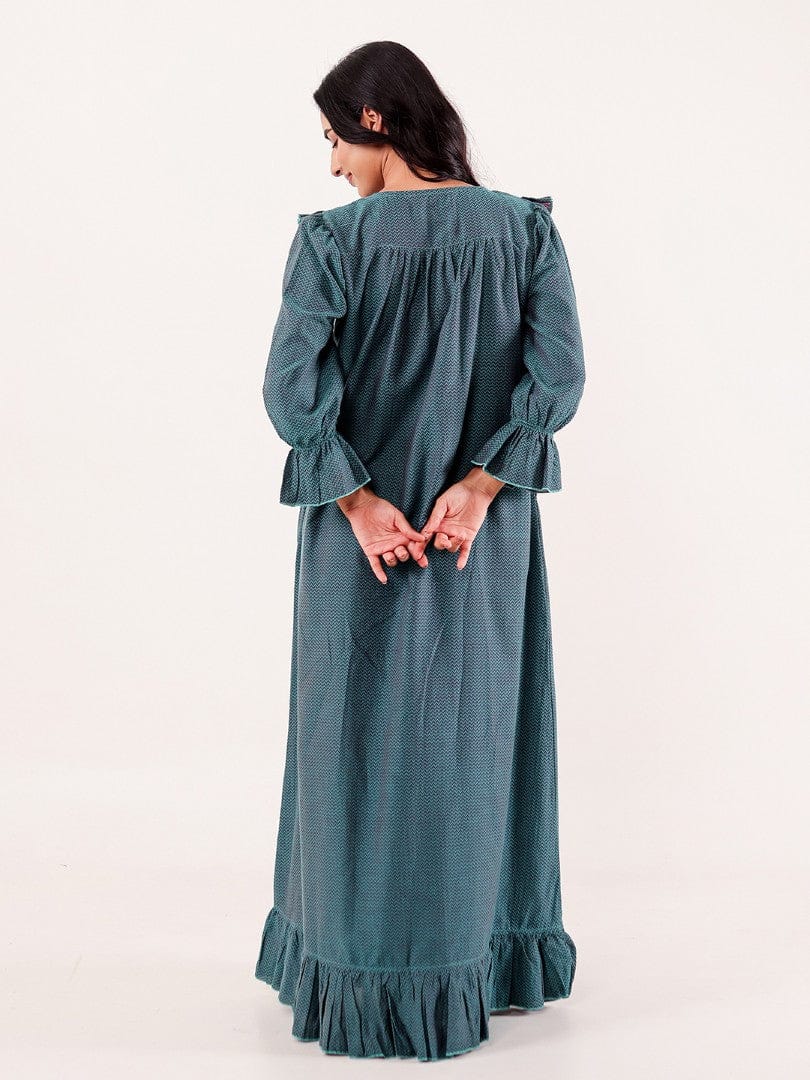The Kaftan Company Nightdress Teal Chevron Printed Cotton Nightdress