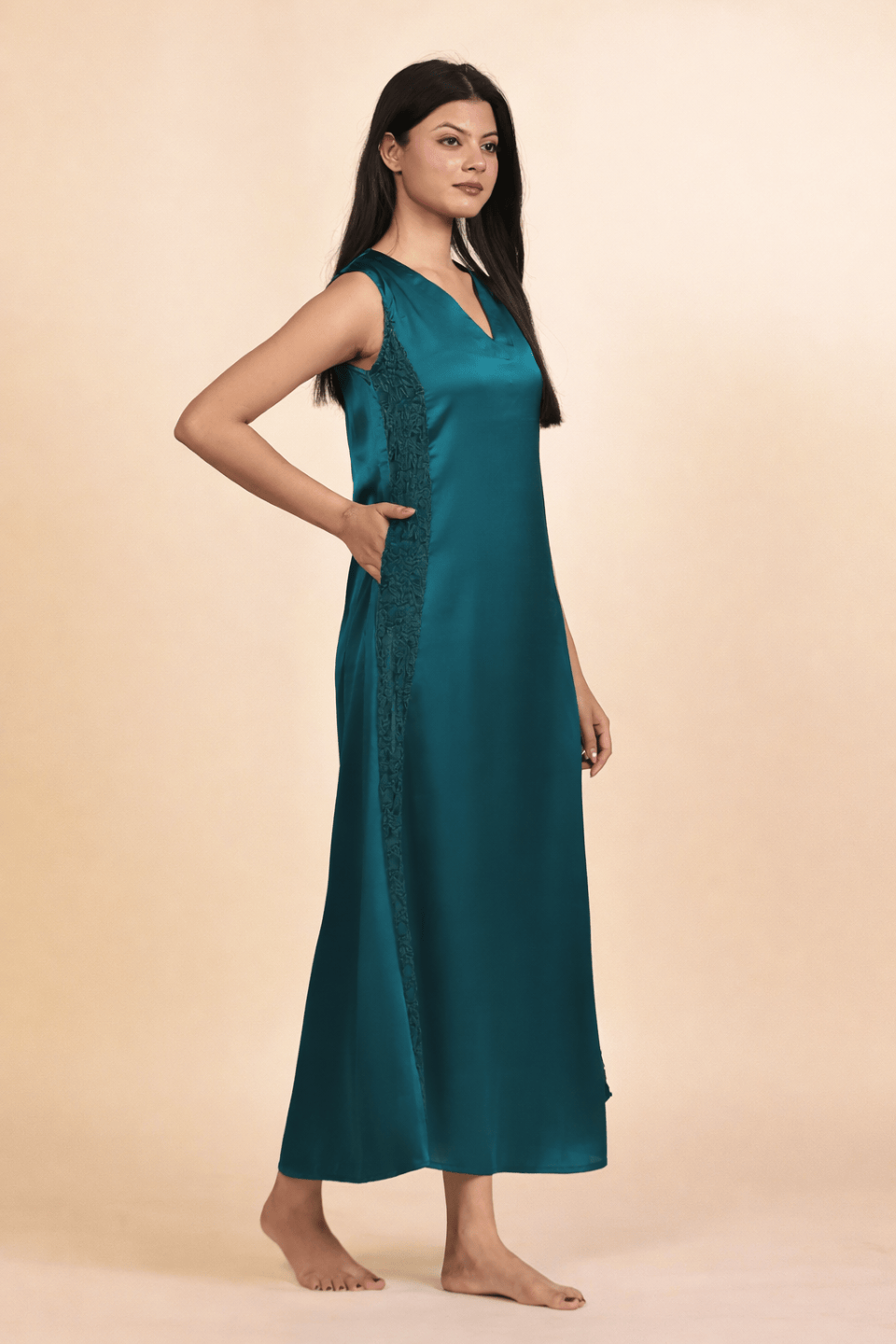 The Kaftan Company Nightdress Teal Satin V-Neck Nightdress