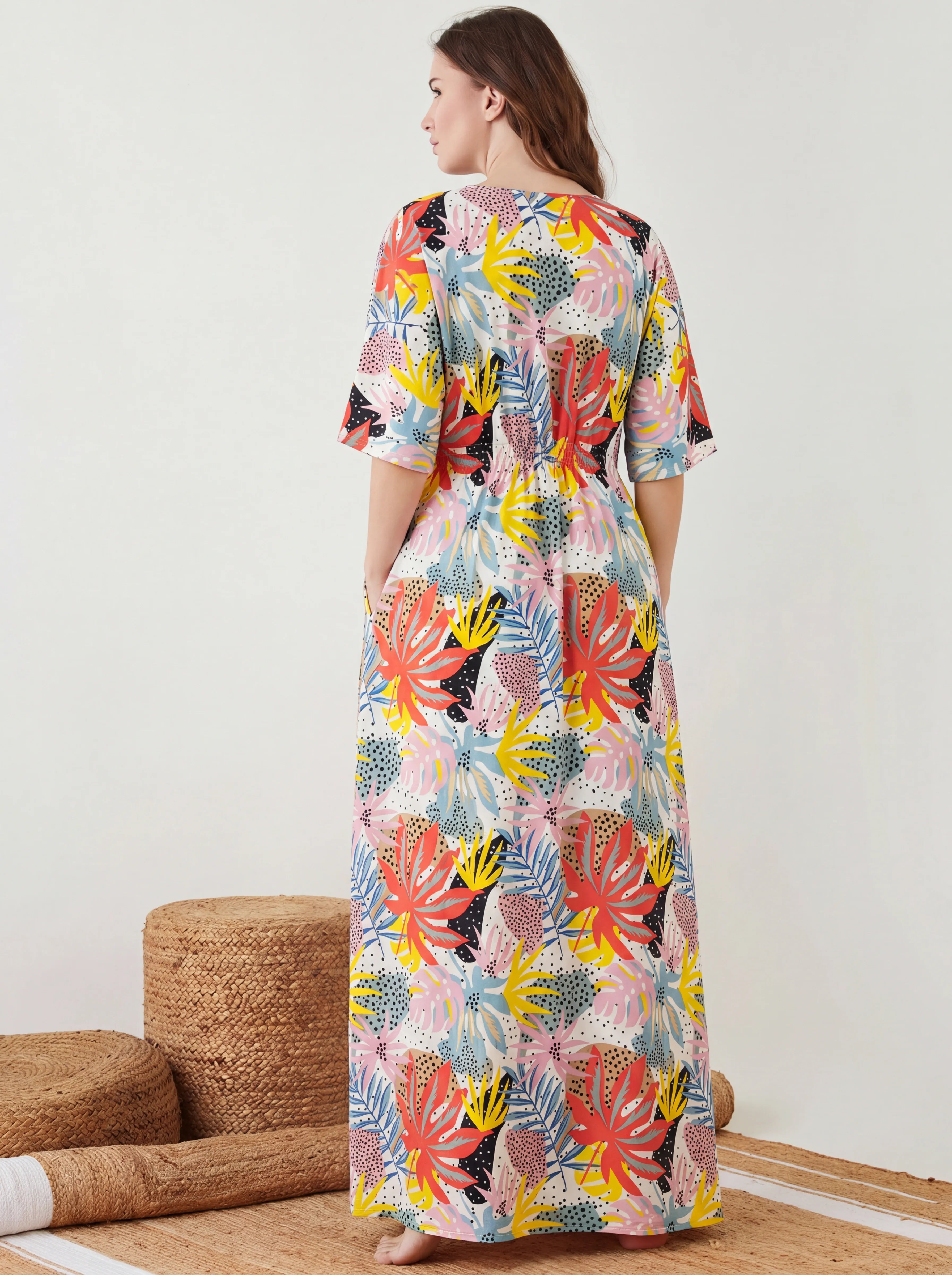 The Kaftan Company Nightdress Tropical Leaf Print Maxi Nightdress
