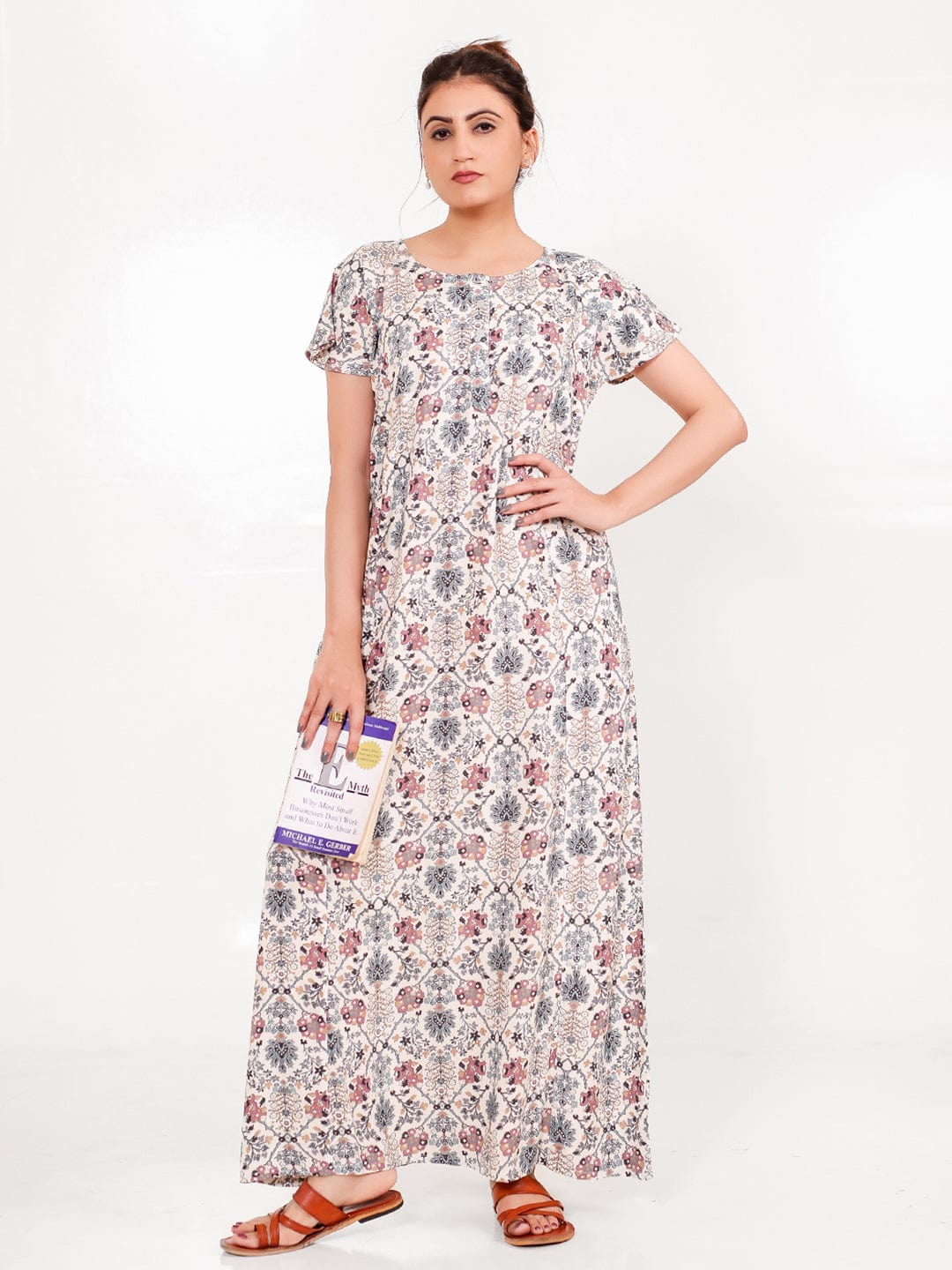 The Kaftan Company Nightdress Vintage Print Viscose Rayon Nightdress