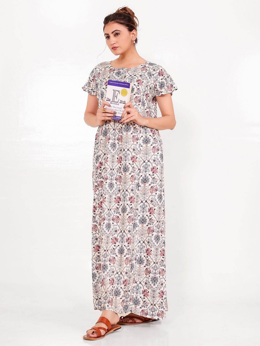 The Kaftan Company Nightdress Vintage Print Viscose Rayon Nightdress