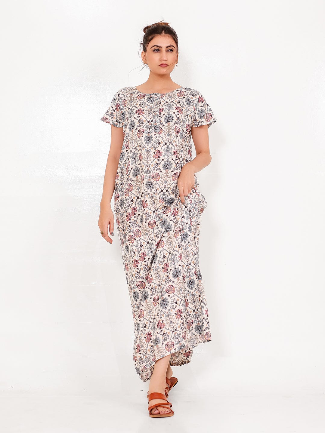 The Kaftan Company Nightdress Vintage Print Viscose Rayon Nightdress