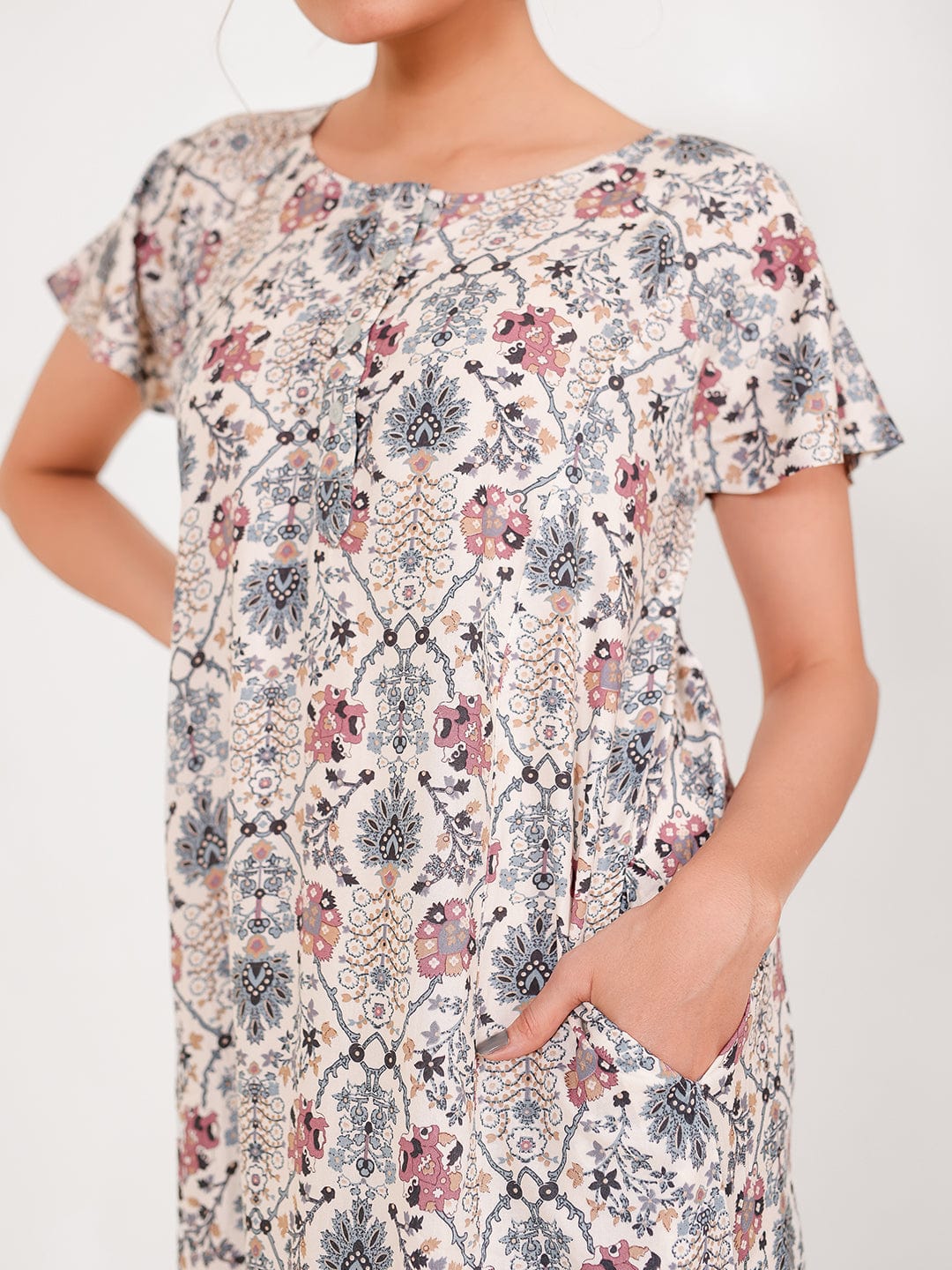 The Kaftan Company Nightdress Vintage Print Viscose Rayon Nightdress