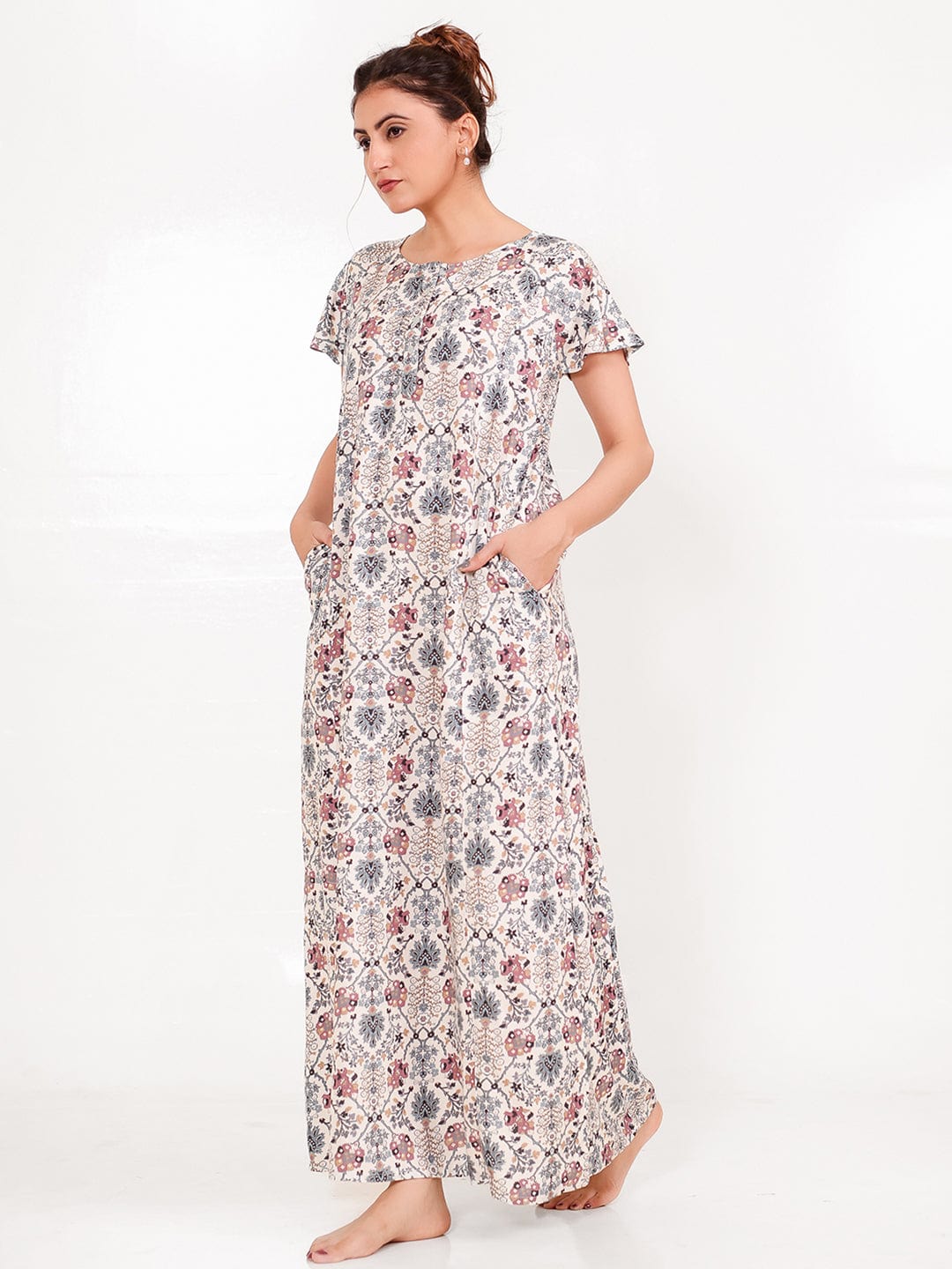 The Kaftan Company Nightdress Vintage Print Viscose Rayon Nightdress