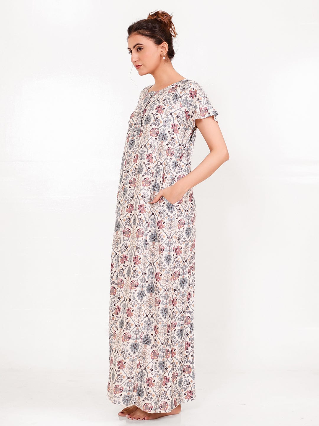 The Kaftan Company Nightdress Vintage Print Viscose Rayon Nightdress