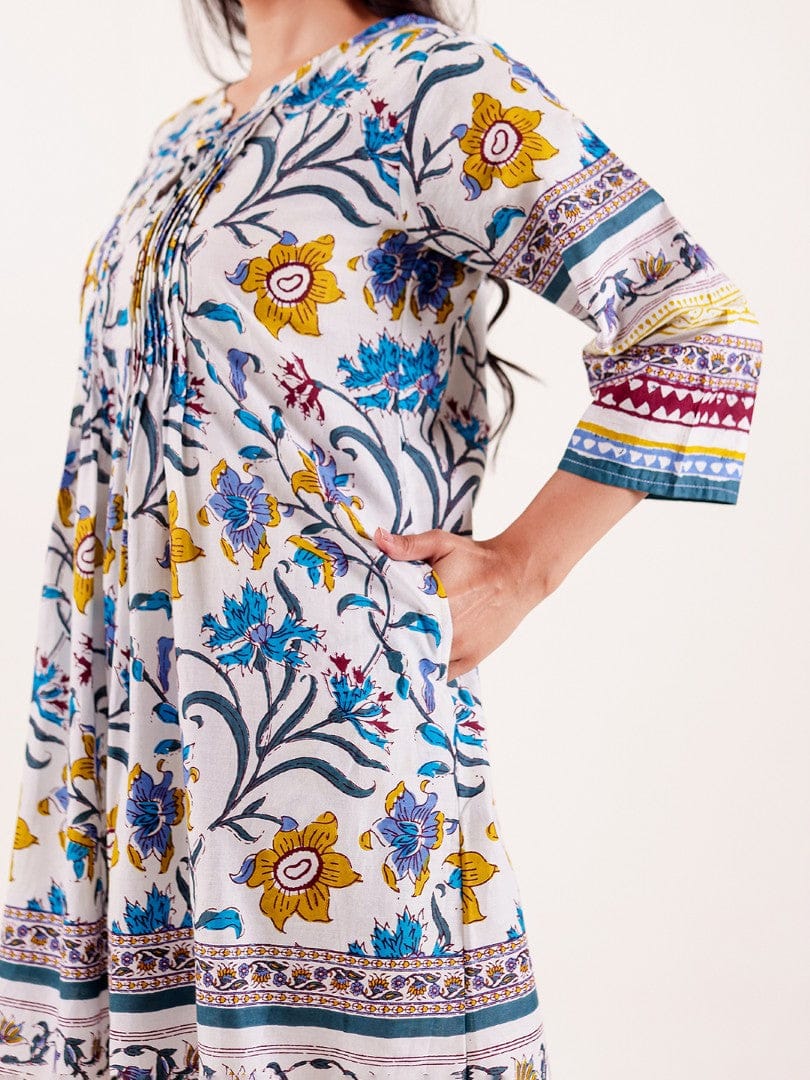 The Kaftan Company Nightdress White Multicolor Floral Printed Cotton Nightdress