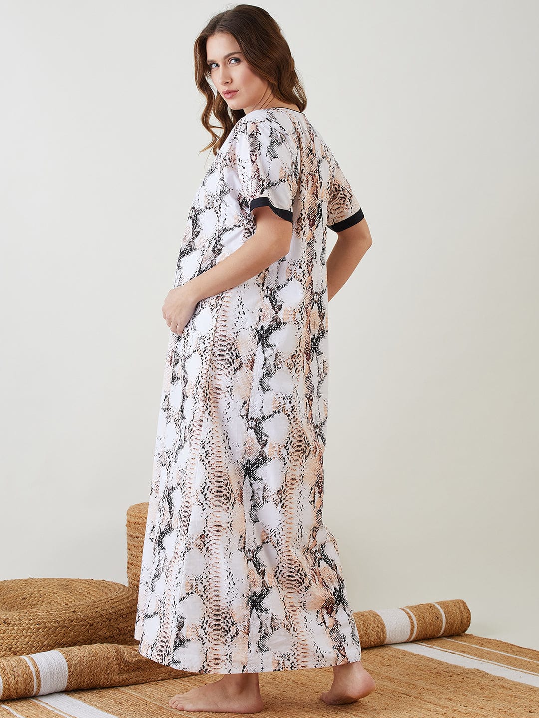The Kaftan Company Nightdress White Snake Printed Maternity Nightdress