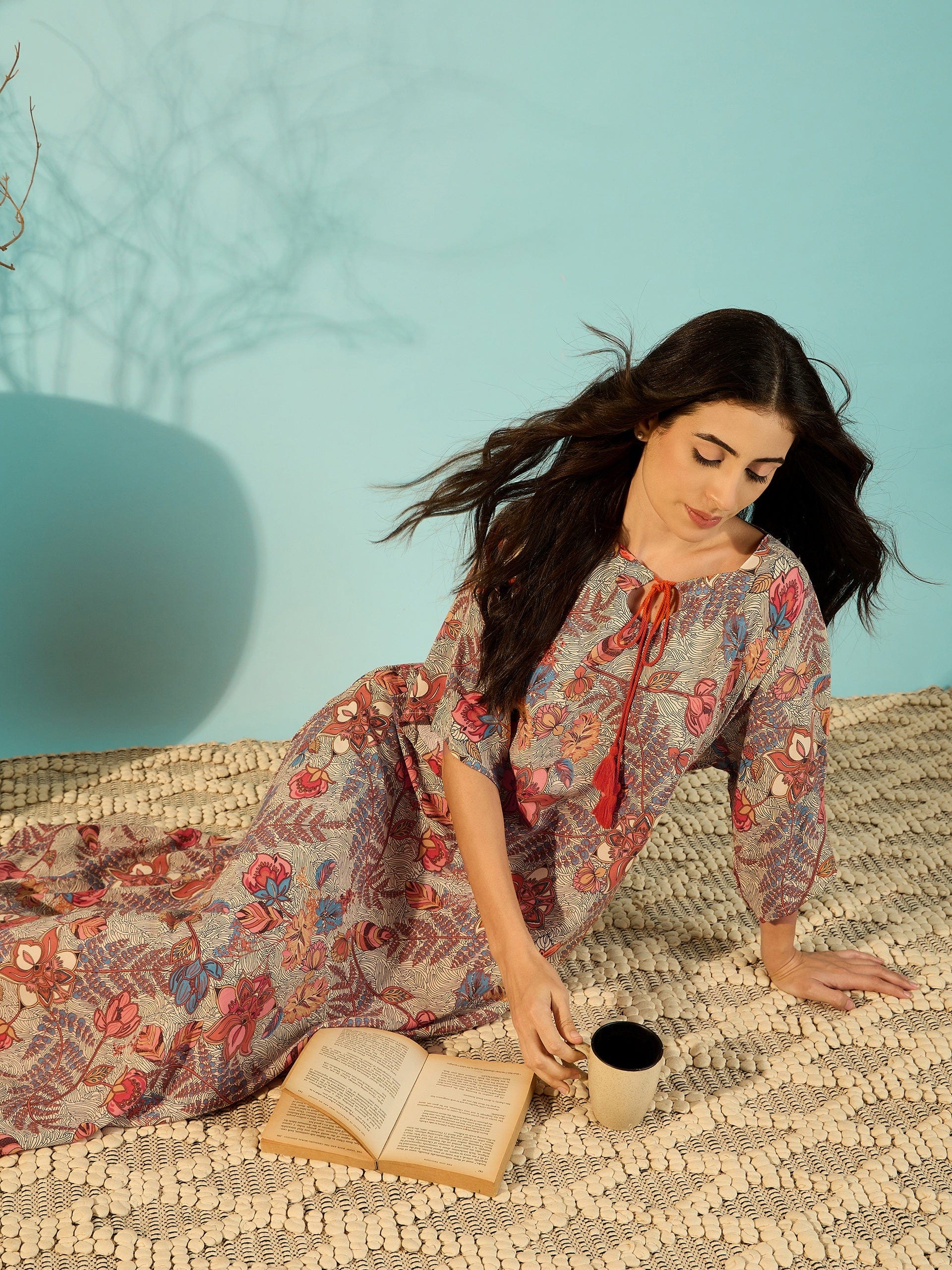 The Kaftan Company Nightdress Women Turning Leaves Soft Modal Flowy Night Dress