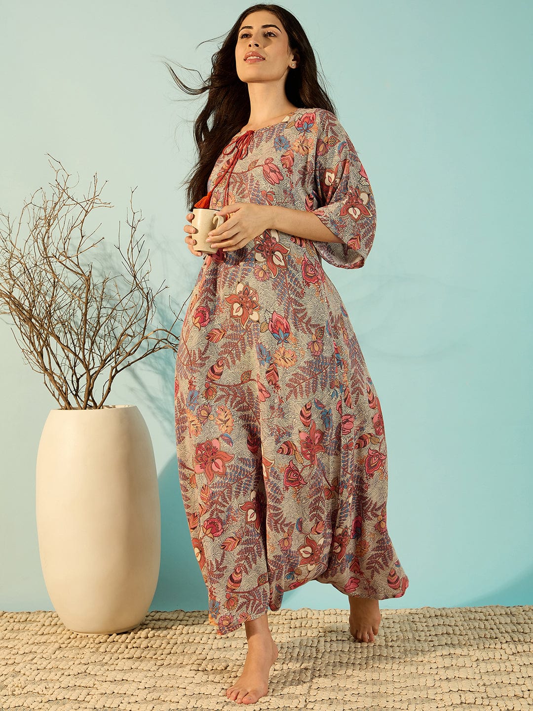 The Kaftan Company Nightdress Women Turning Leaves Soft Modal Flowy Night Dress