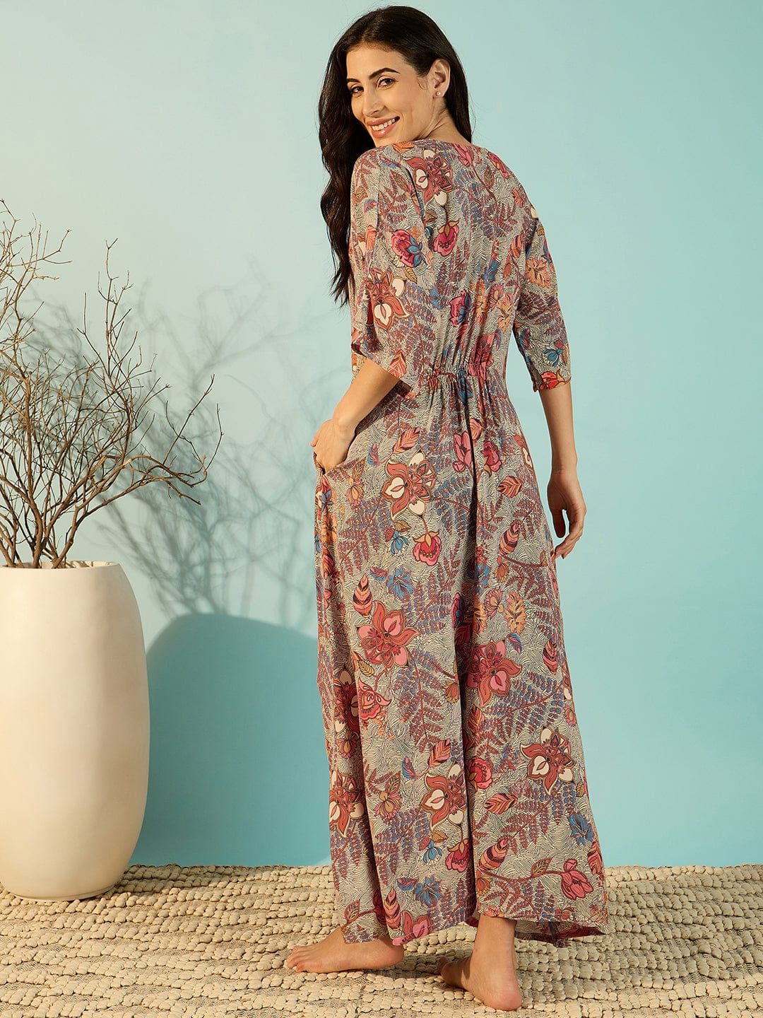 The Kaftan Company Nightdress Women Turning Leaves Soft Modal Flowy Night Dress