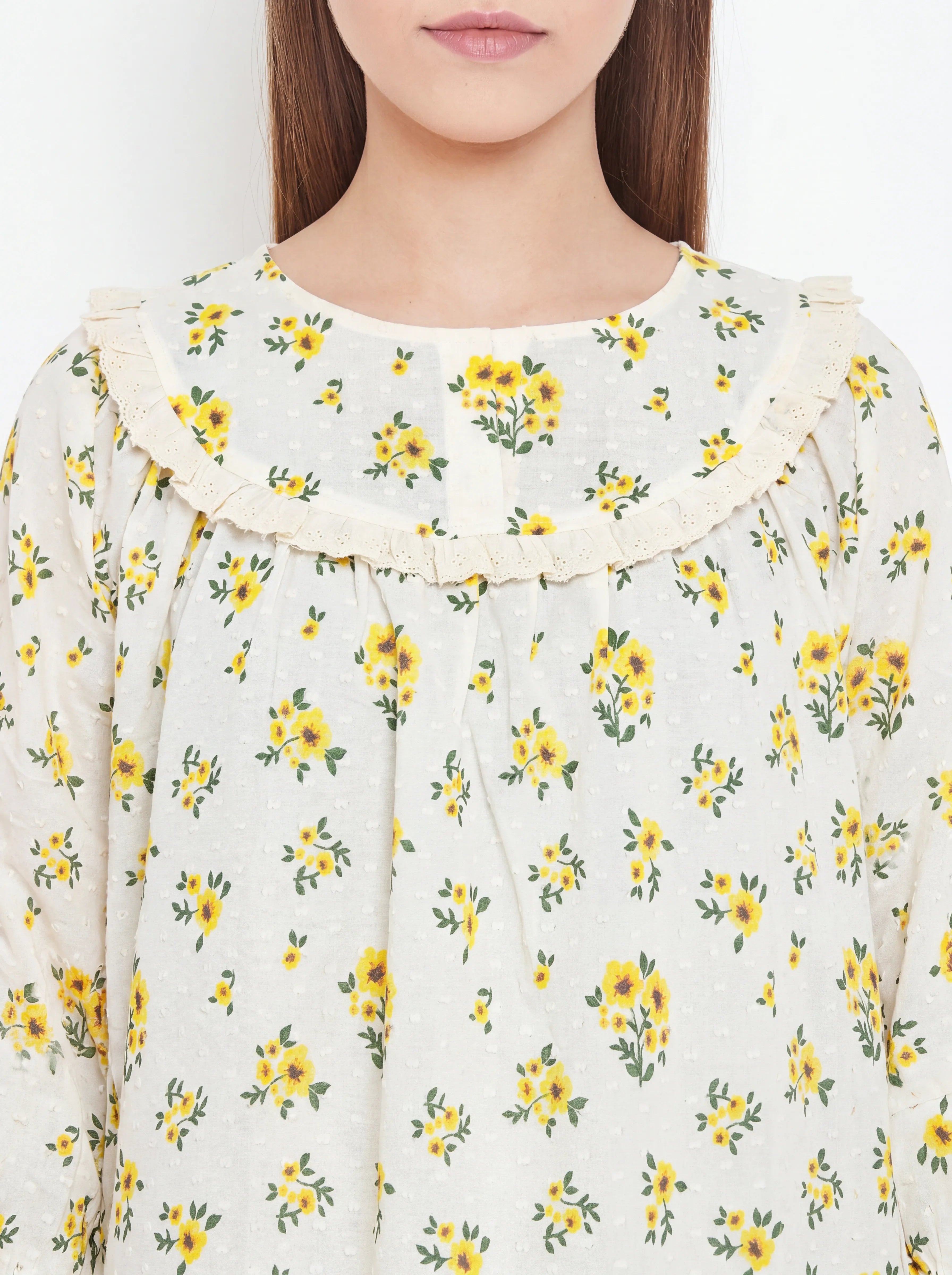The Kaftan Company Nightdress Yellow Floral Short Cotton Nightdress