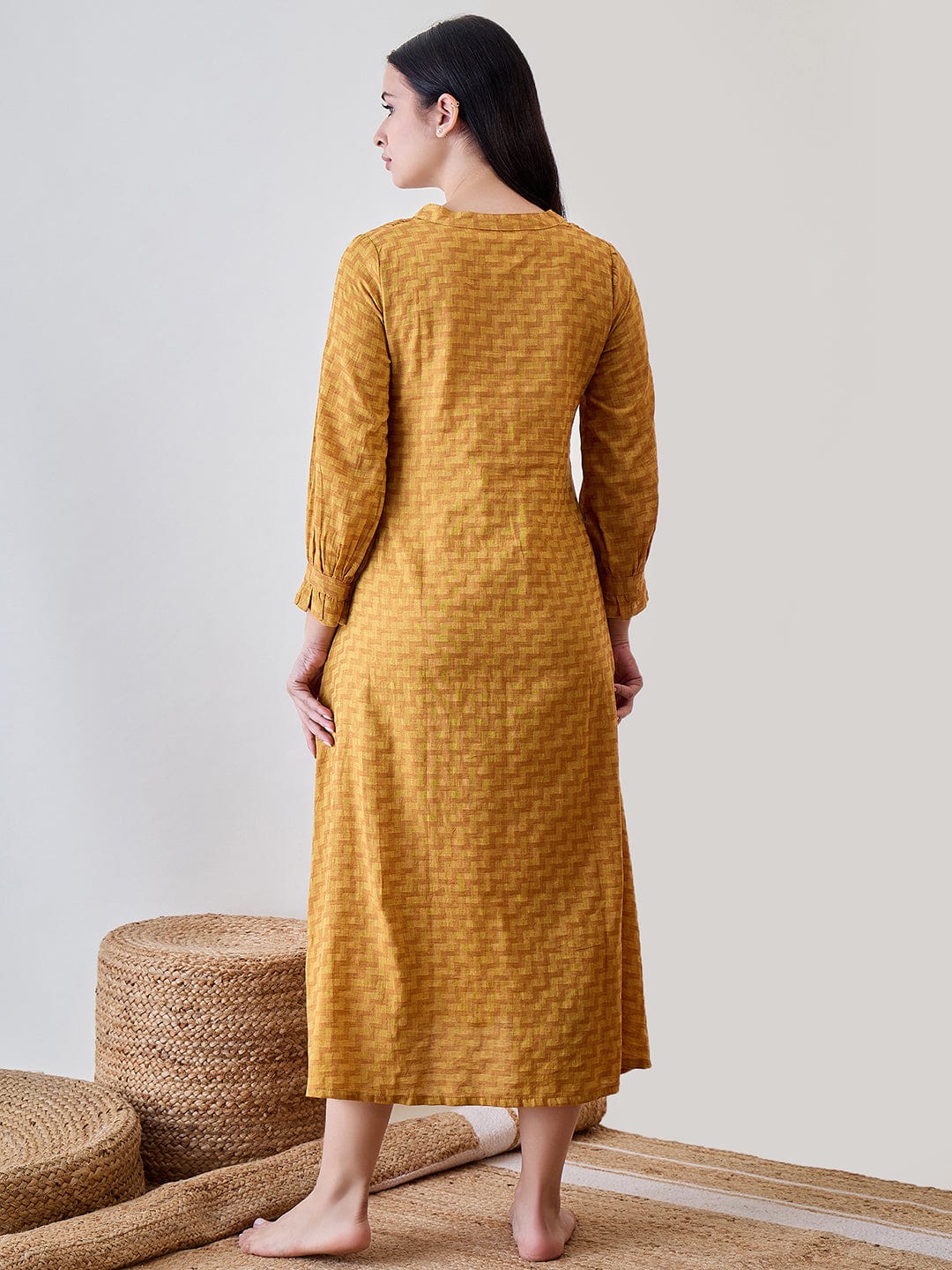 The Kaftan Company Nightdress Yellow Zig Zag Printed Cotton Nightdress
