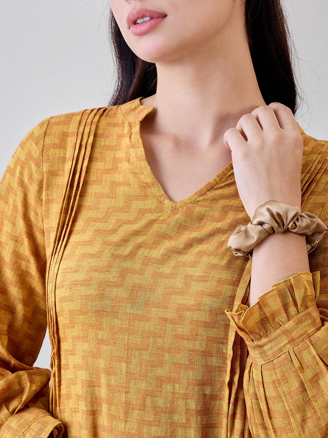 The Kaftan Company Nightdress Yellow Zig Zag Printed Cotton Nightdress