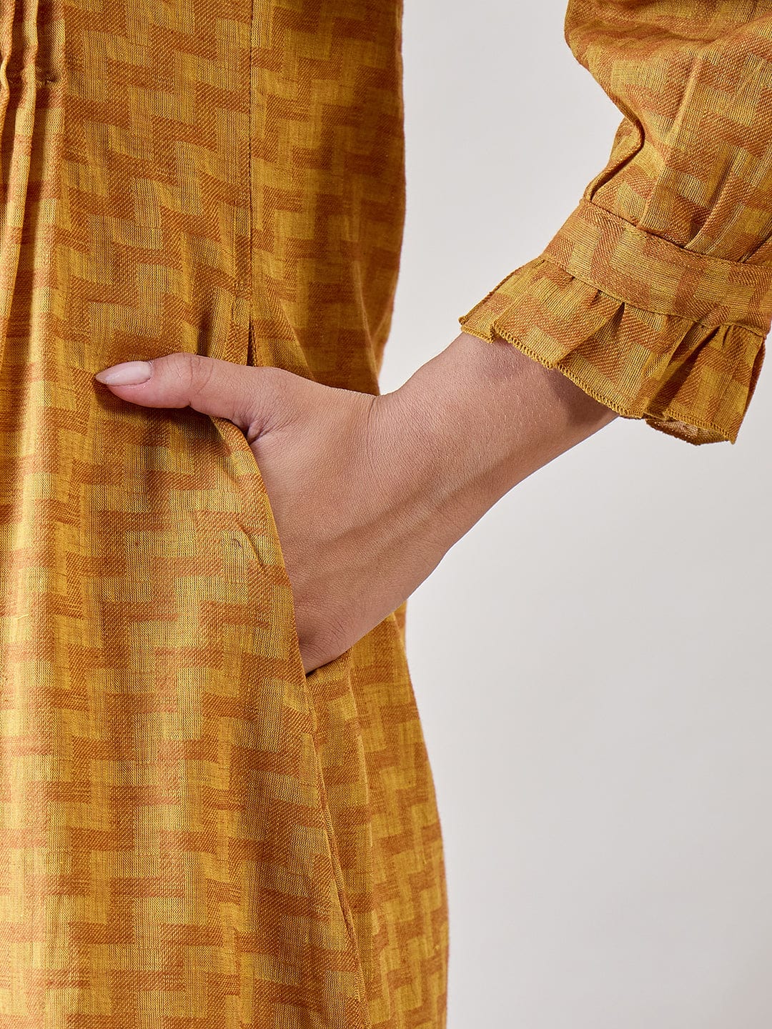 The Kaftan Company Nightdress Yellow Zig Zag Printed Cotton Nightdress