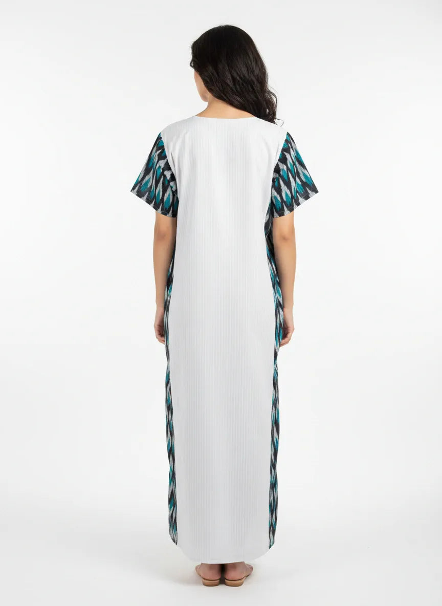 The Kaftan Company Nightwear Grey Cotton Ikat Panel Nightdress