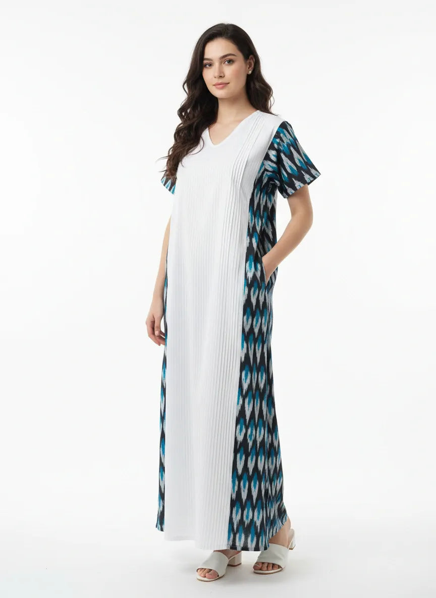 The Kaftan Company Nightwear Grey Cotton Ikat Panel Nightdress