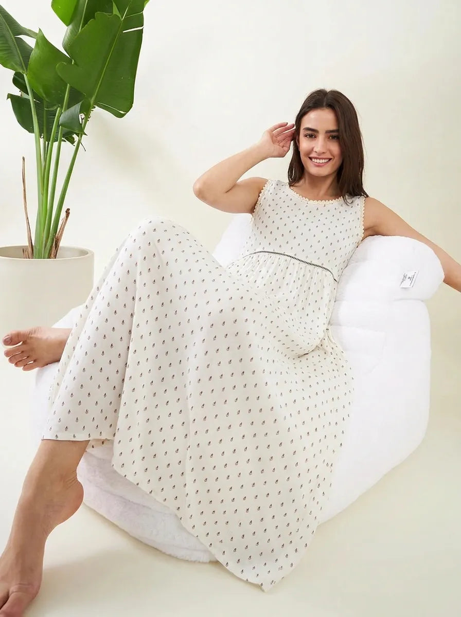 The Kaftan Company Nightwear Meadow Lace White Nightgown