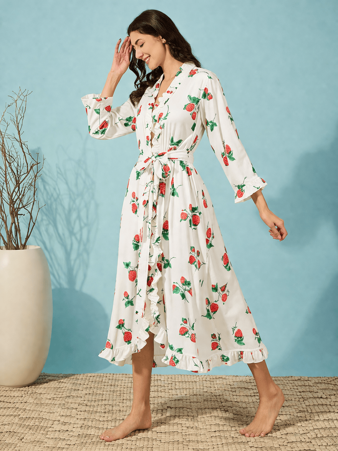 The Kaftan Company Nightwear Strawberry Garden White Nightgown