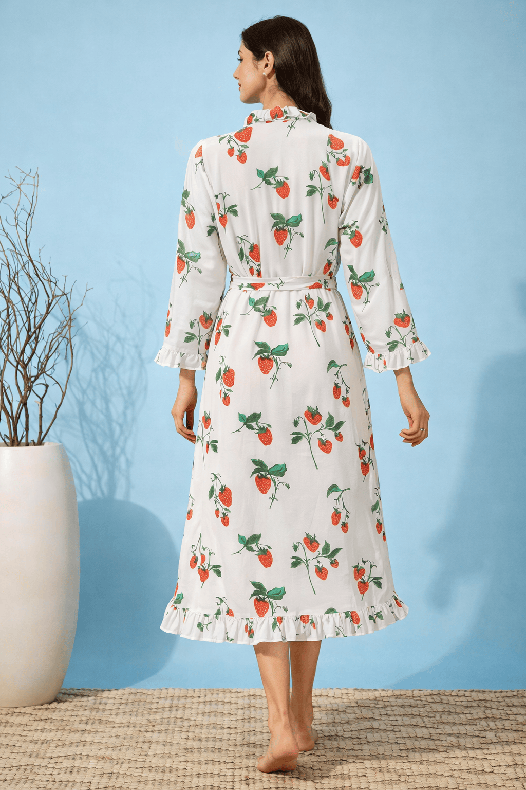 The Kaftan Company Nightwear Strawberry Garden White Nightgown