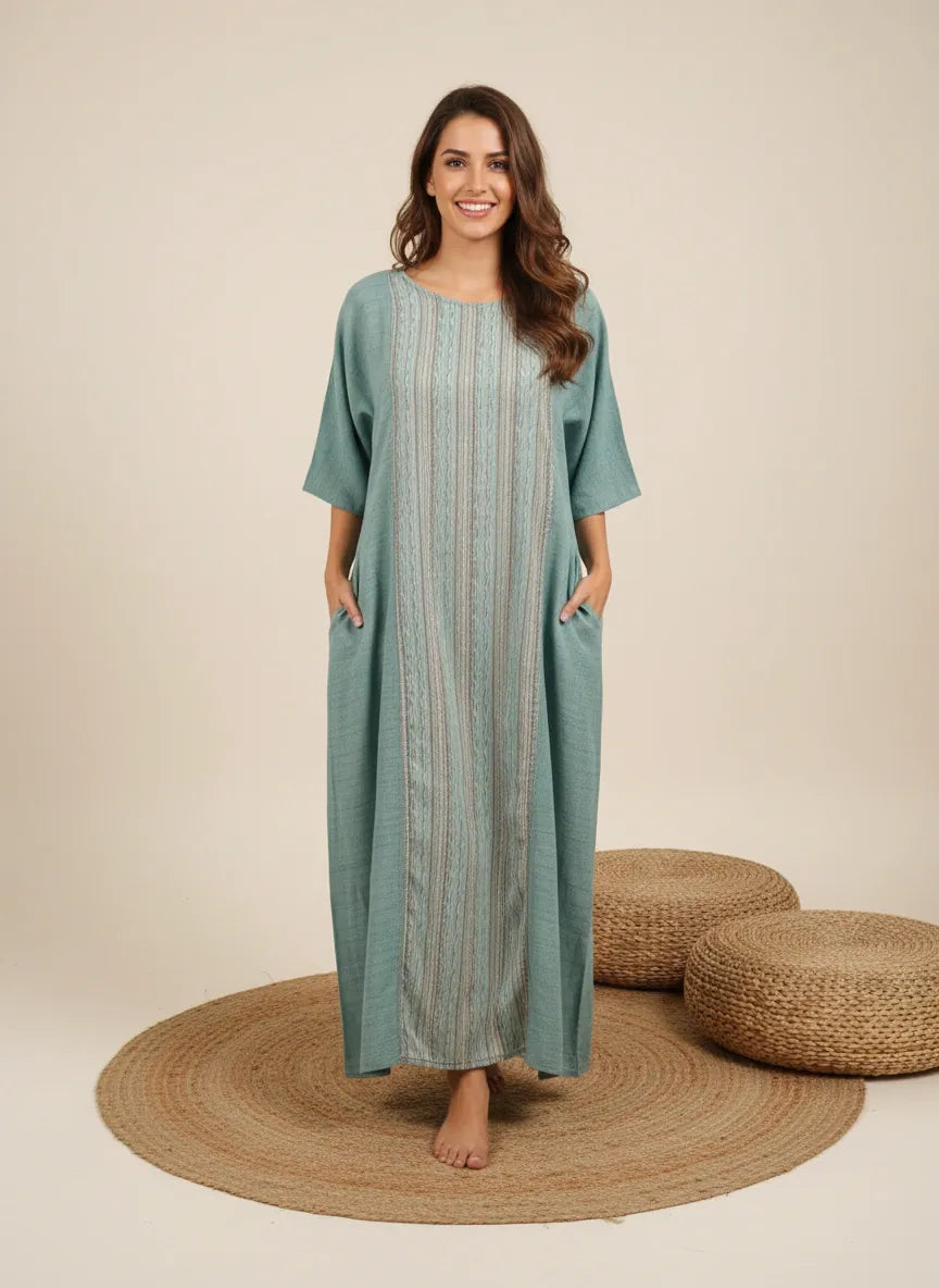 The Kaftan Company Nightwear Teal Stripe Panel Nightdress