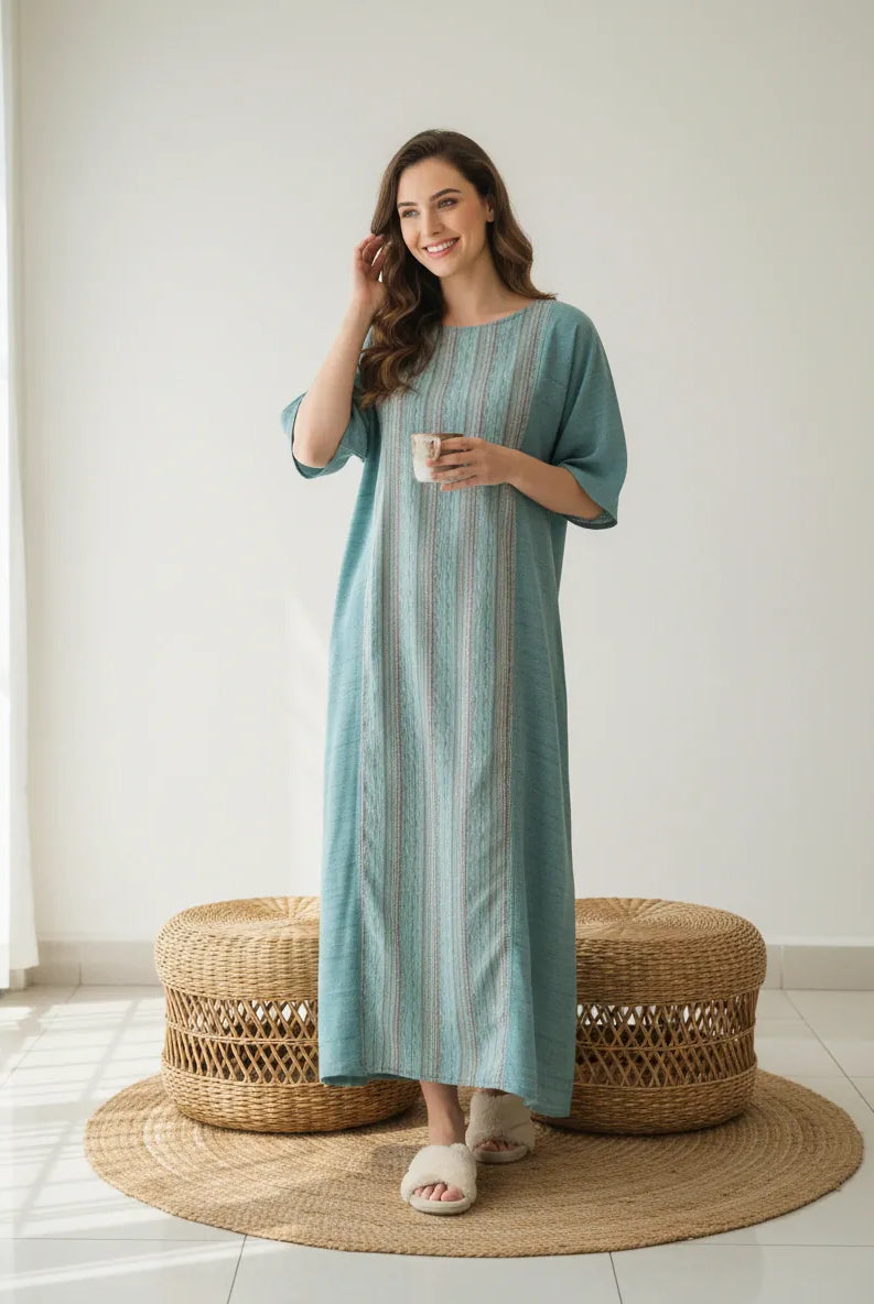 The Kaftan Company Nightwear Teal Stripe Panel Nightdress