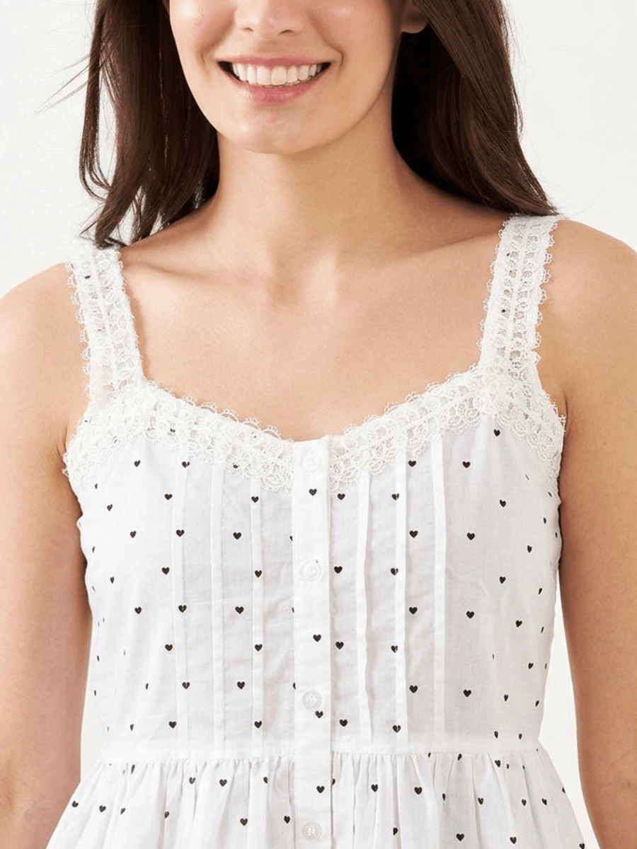 The Kaftan Company Nightwear White Heart Print Cotton Nightdress