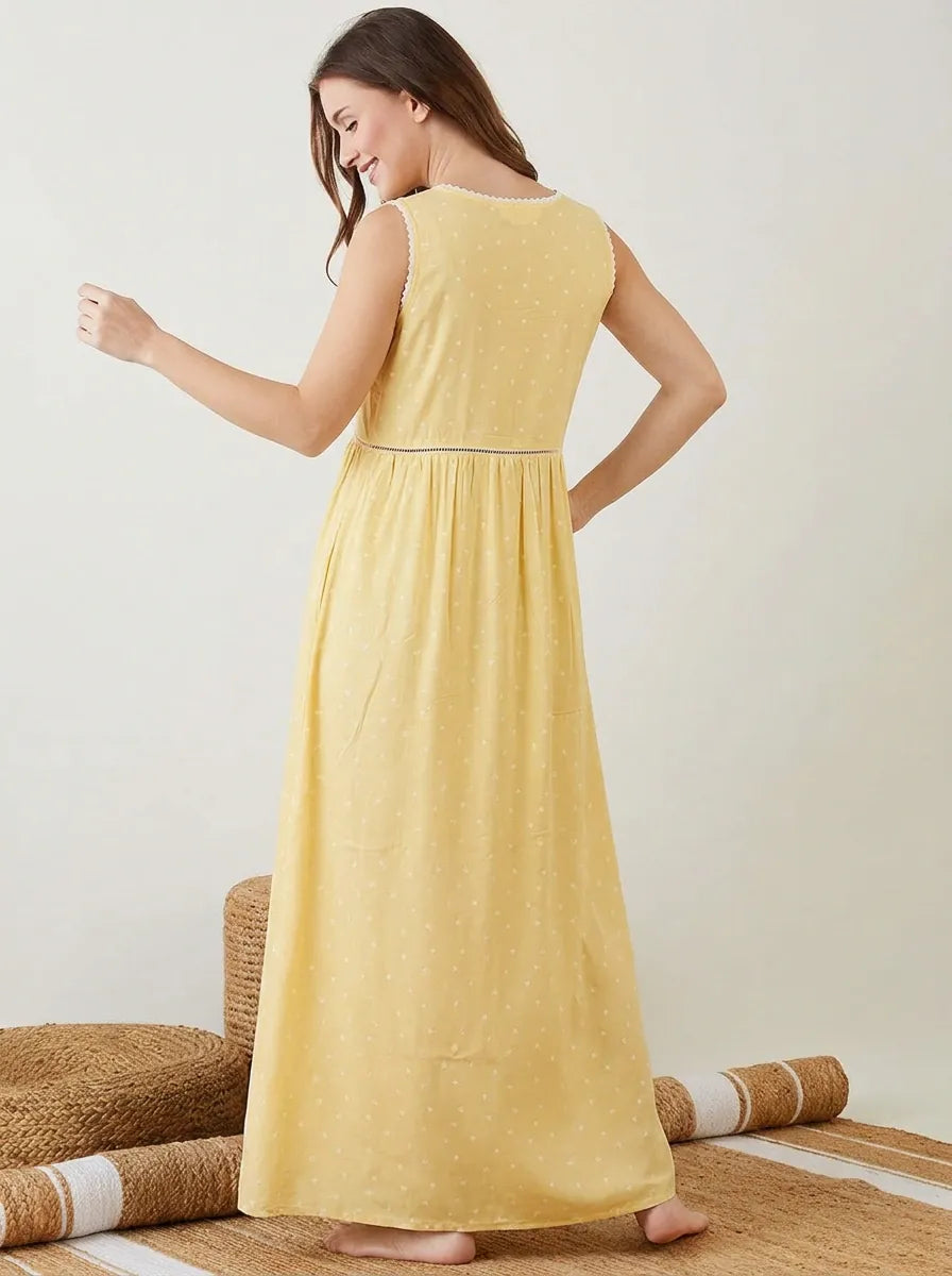 The Kaftan Company Nightwear Yellow Heart Print Modal Nightdress