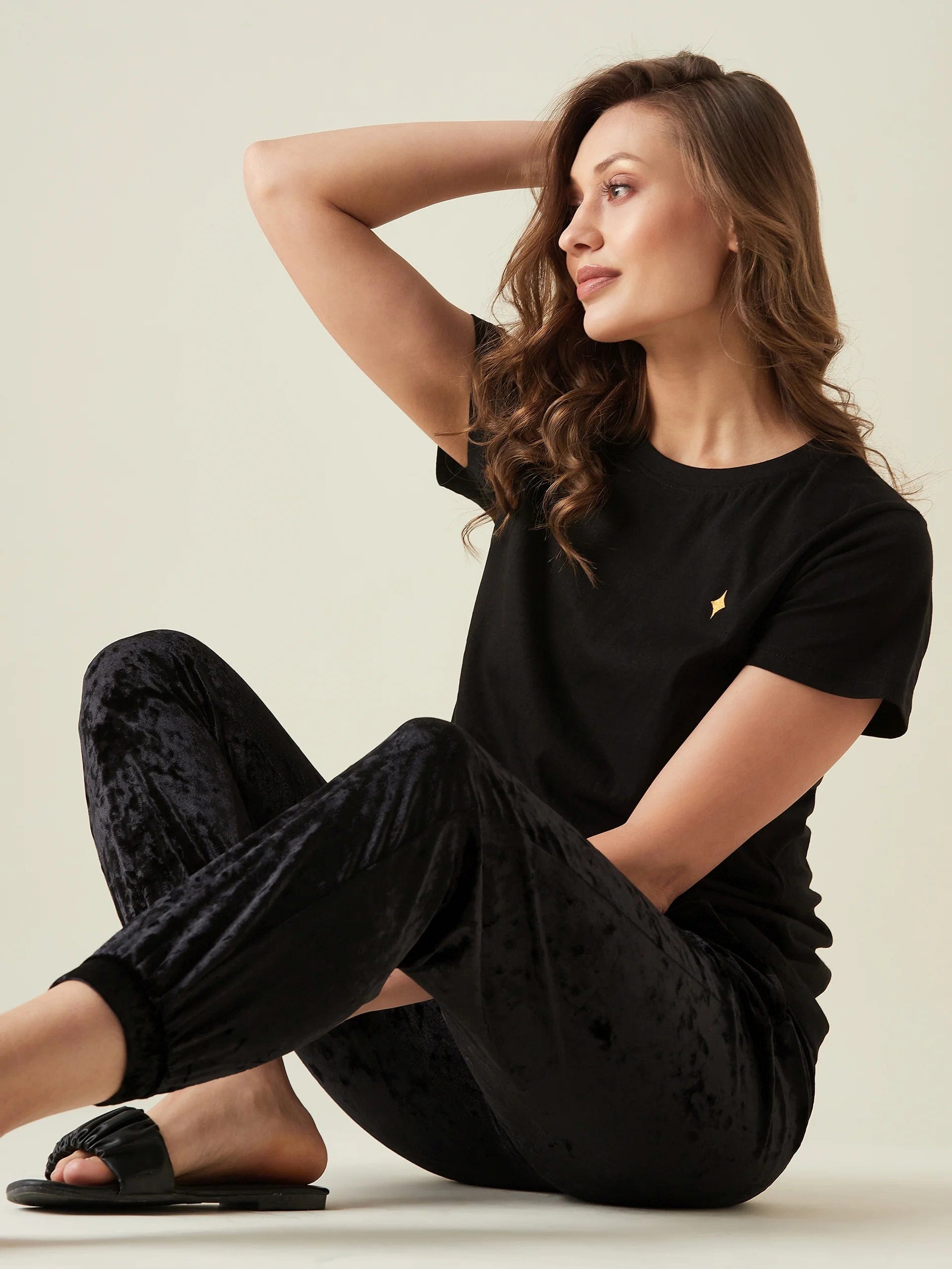The Kaftan Company Pants Black velvet joggers