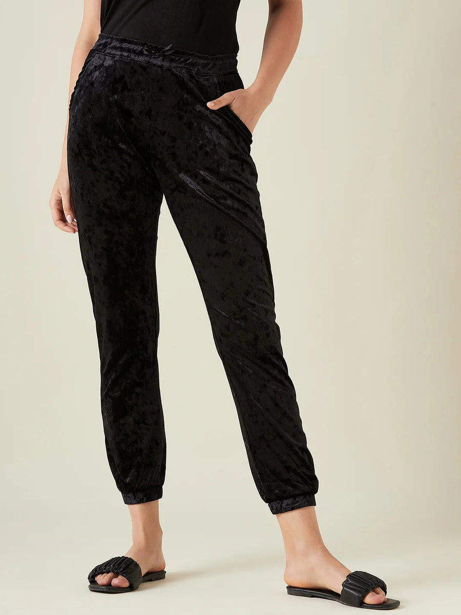 KatieJ Jade Velour Joggers, Black
