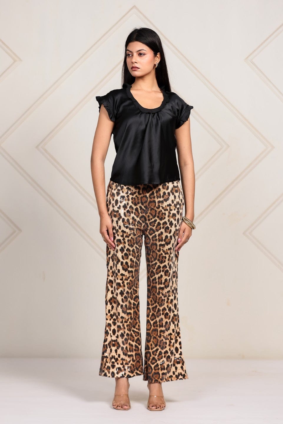 The Kaftan Company Pants Leopard Print Sequined Wide-Leg Pants