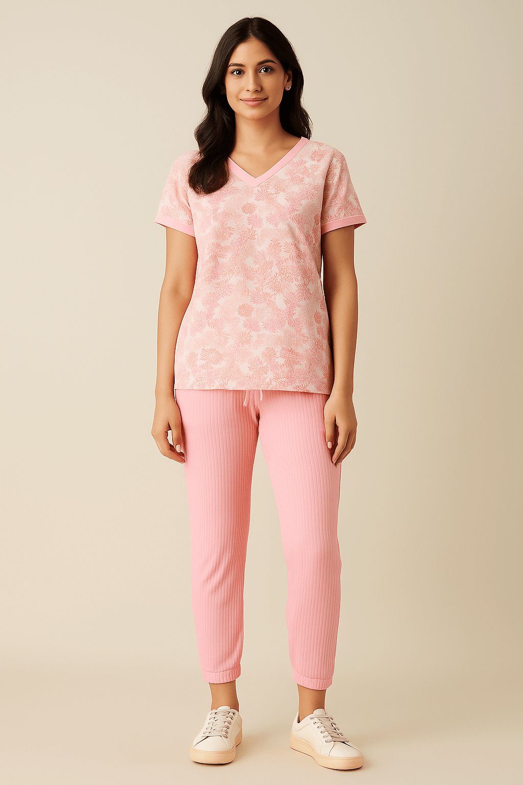 The Kaftan Company Pants Pink Ribbed Jogger Pants with Drawstring Waist