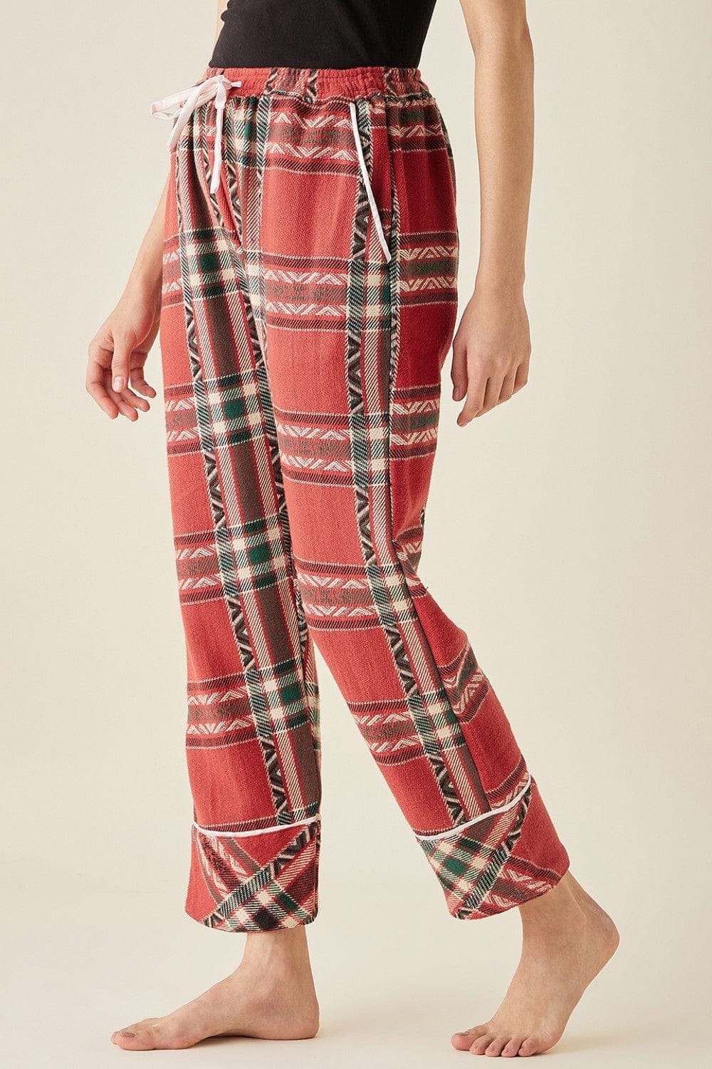 The Kaftan Company Pants Red Tartan Lounge Pants with Pockets