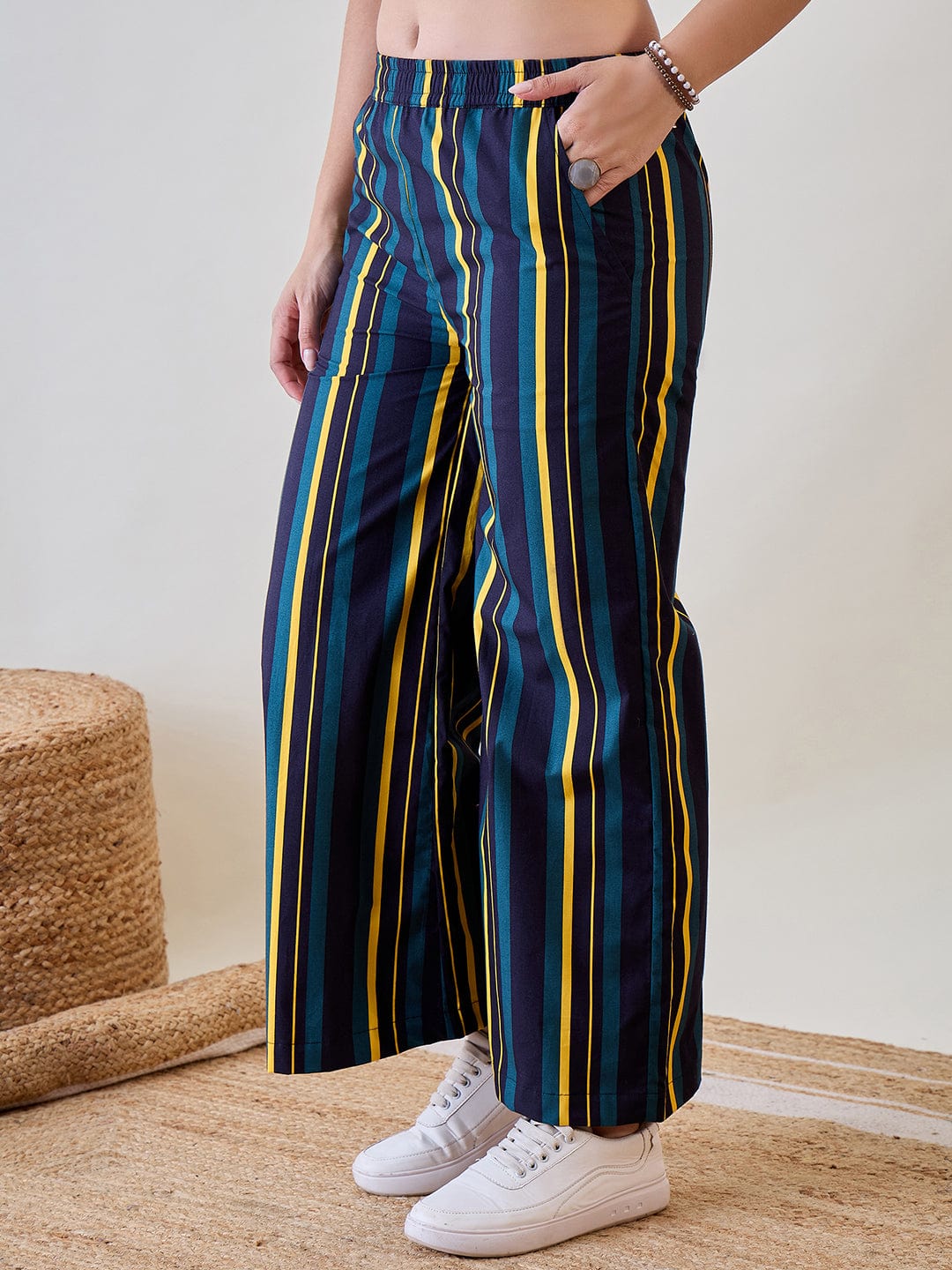 The Kaftan Company Pants Striped Multicoloured Viscose Pants