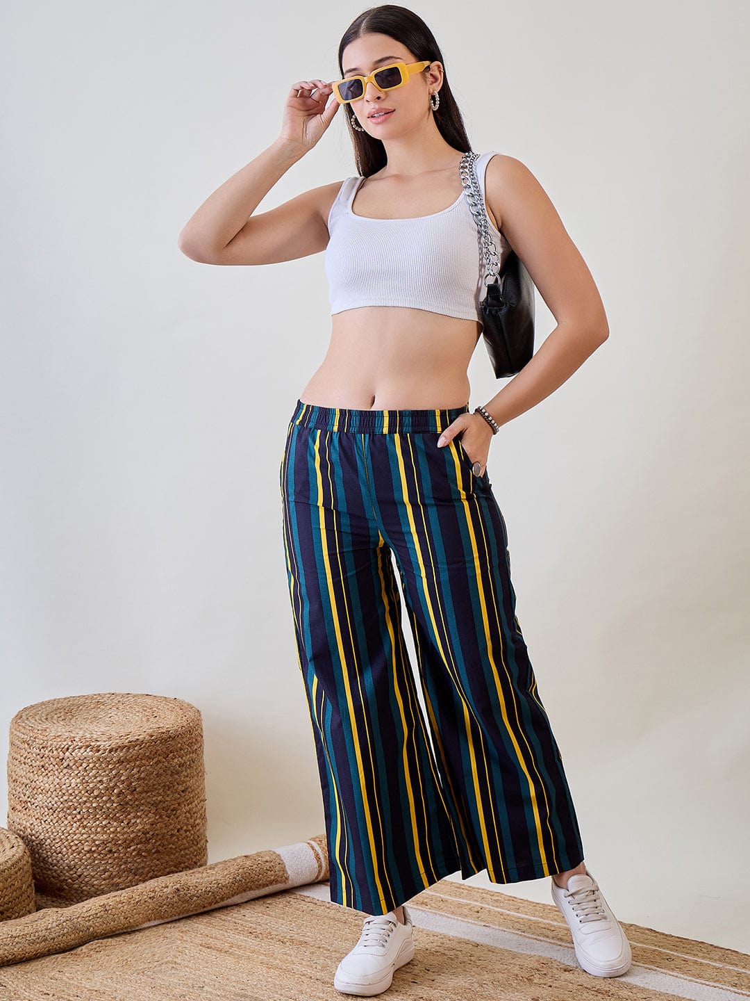 The Kaftan Company Pants Striped Multicoloured Viscose Pants