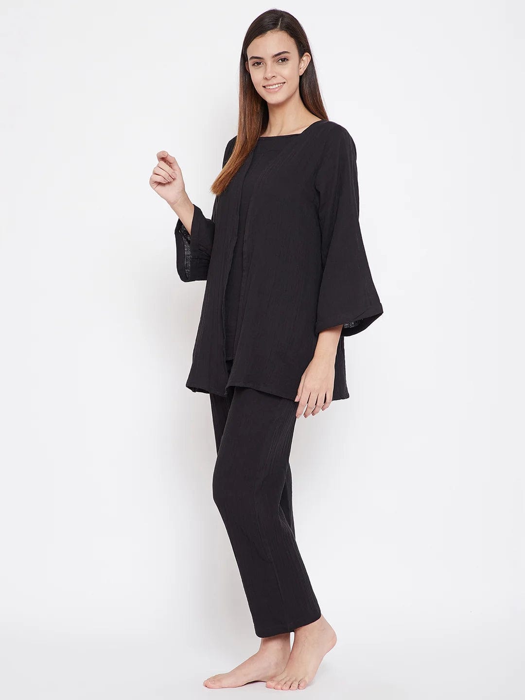 The Kaftan Company Pyjama Set Black Organic Cotton 3 Piece Pyjama Set (Final Sale)