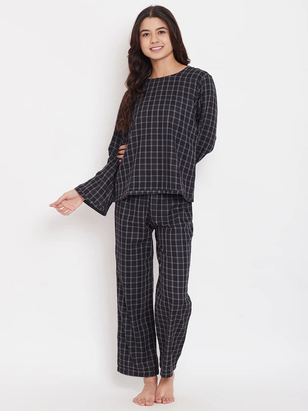 The Kaftan Company Pyjama Set Black Plaid Reversible Cotton Pyjama Set