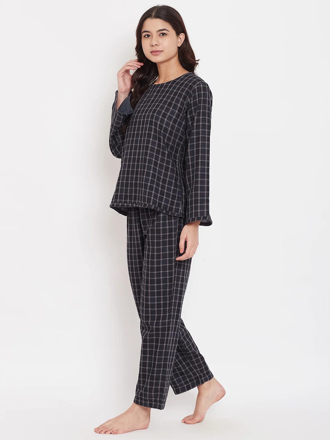 The Kaftan Company Pyjama Set Black Plaid Reversible Cotton Pyjama Set