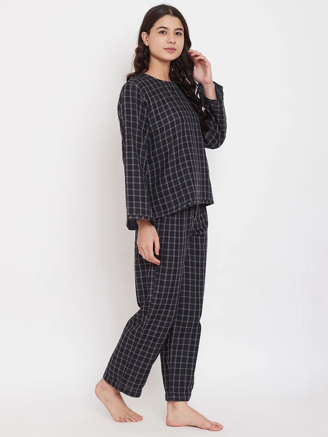 The Kaftan Company Pyjama Set Black Plaid Reversible Cotton Pyjama Set