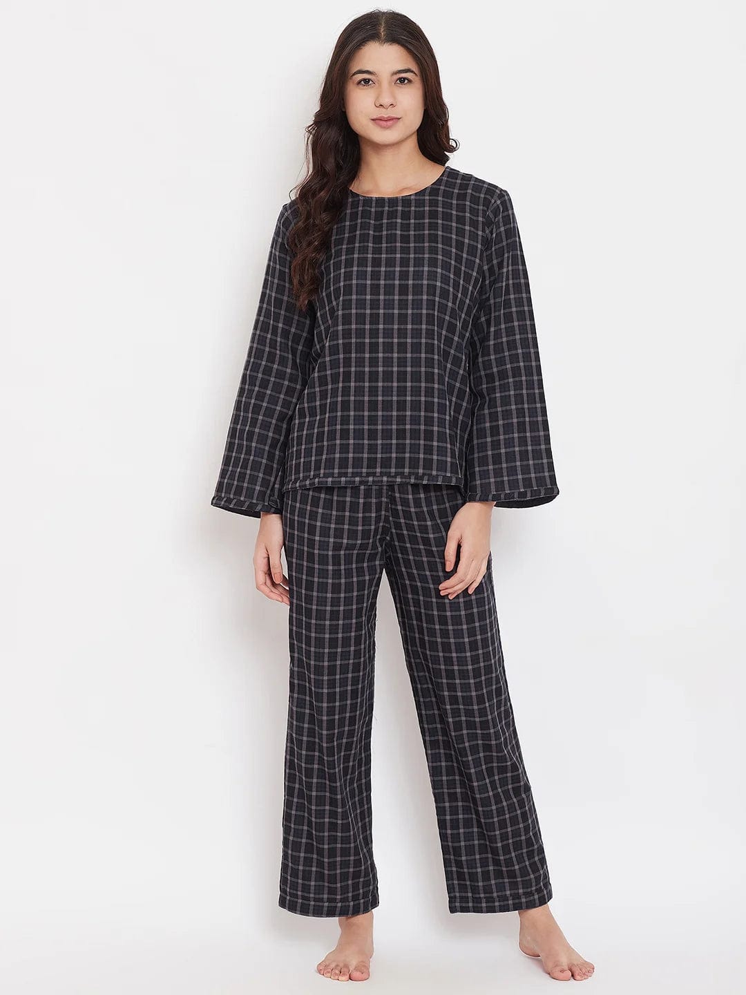 The Kaftan Company Pyjama Set Black Plaid Reversible Cotton Pyjama Set