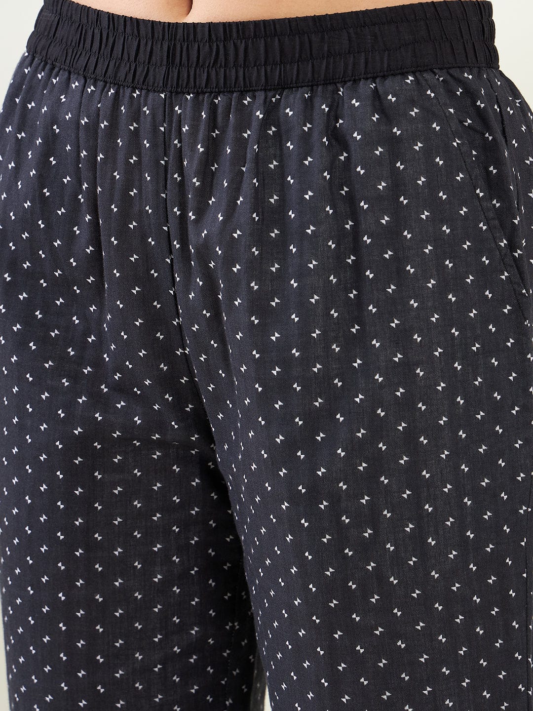 The Kaftan Company Pyjama Set Black Warli Jacquard Handloom Weave Cotton Capri Nightsuit